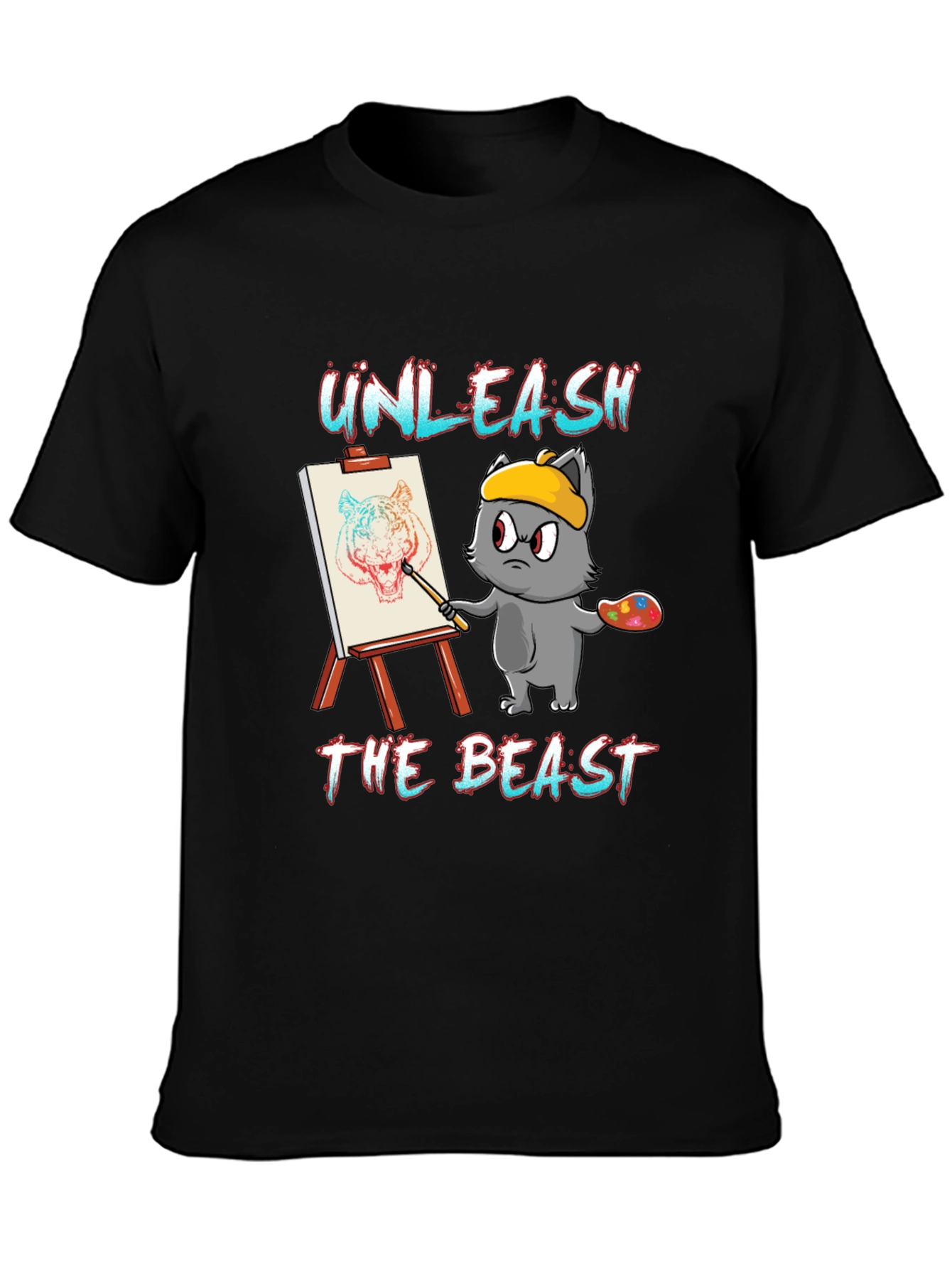 Camiseta Negra: Gato Artista Unleash The Beast