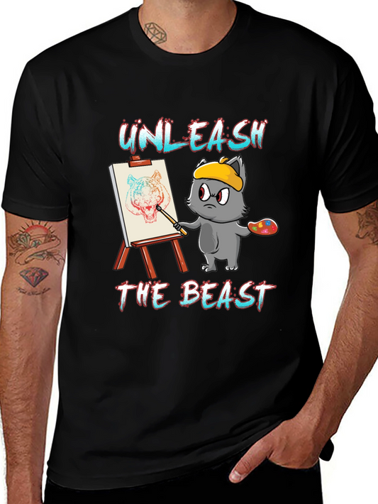Camiseta Negra: Gato Artista Unleash The Beast
