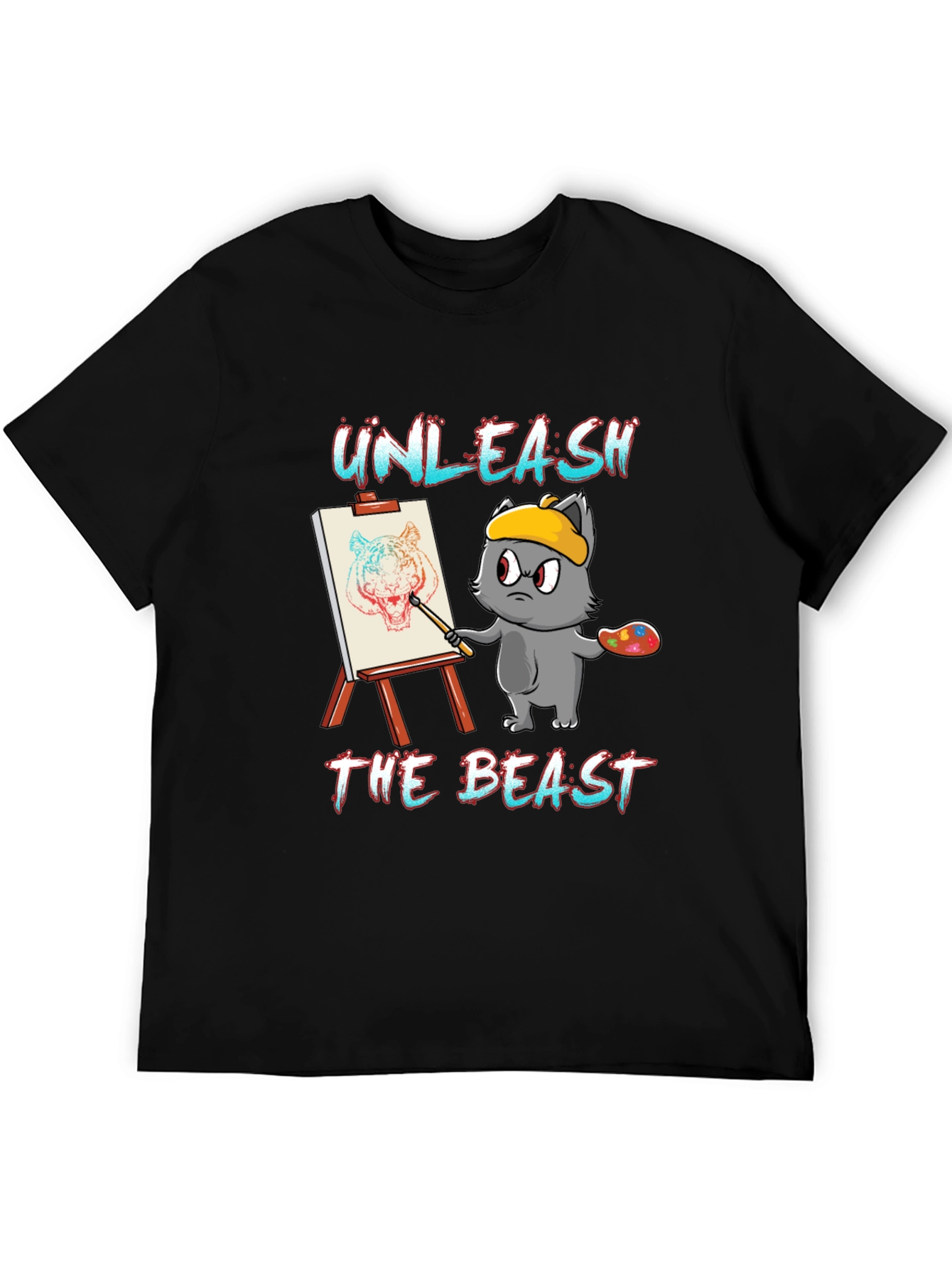 Camiseta Negra: Gato Artista Unleash The Beast