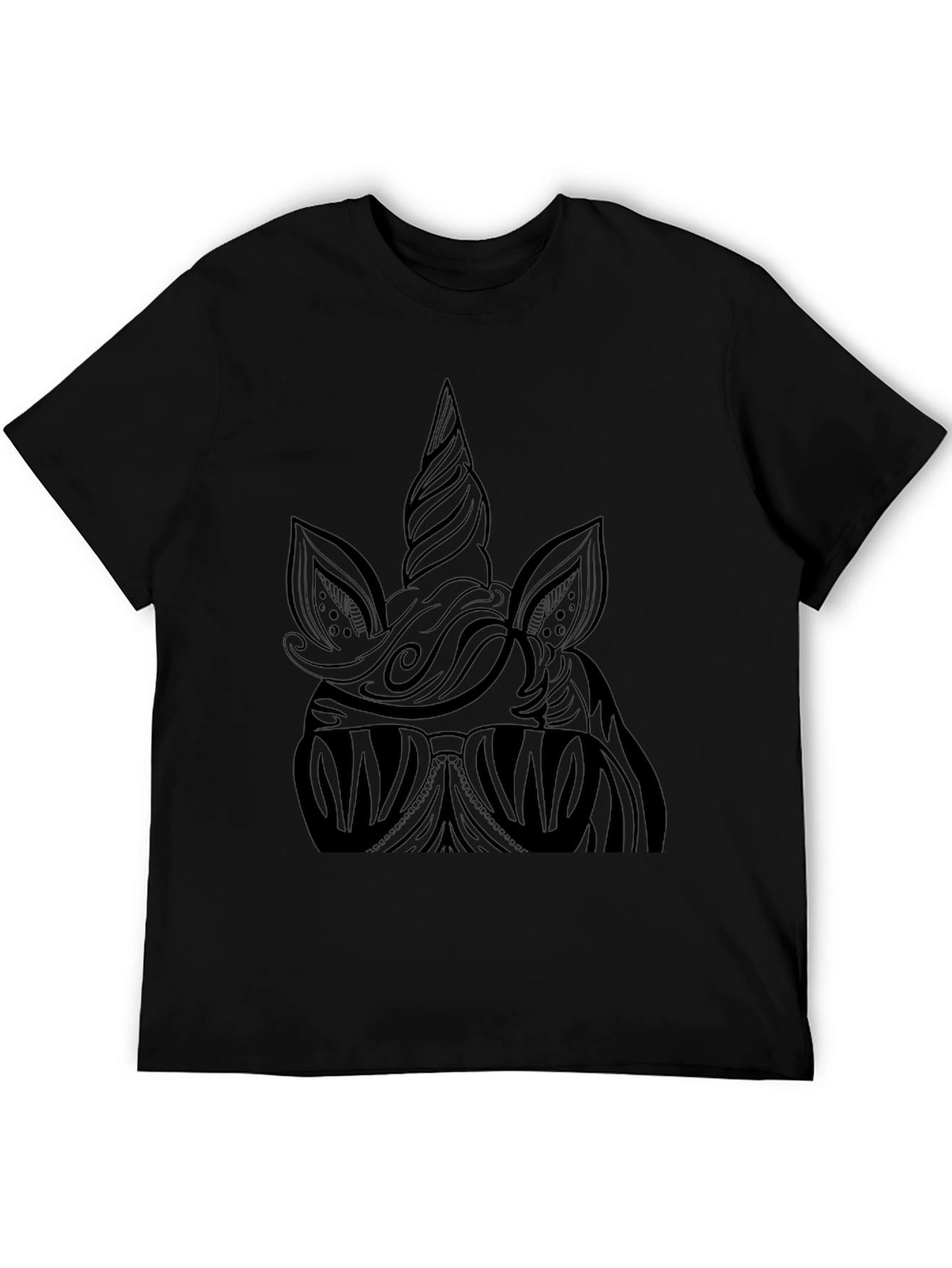 Camiseta Negra Unicornio Estilizado Hombre