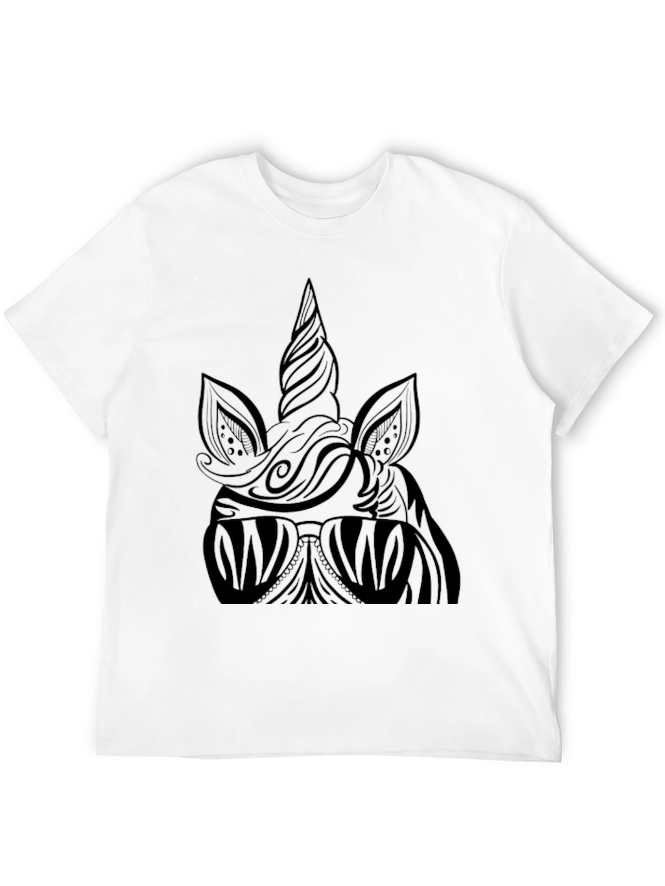 Camiseta Negra Unicornio Estilizado Hombre