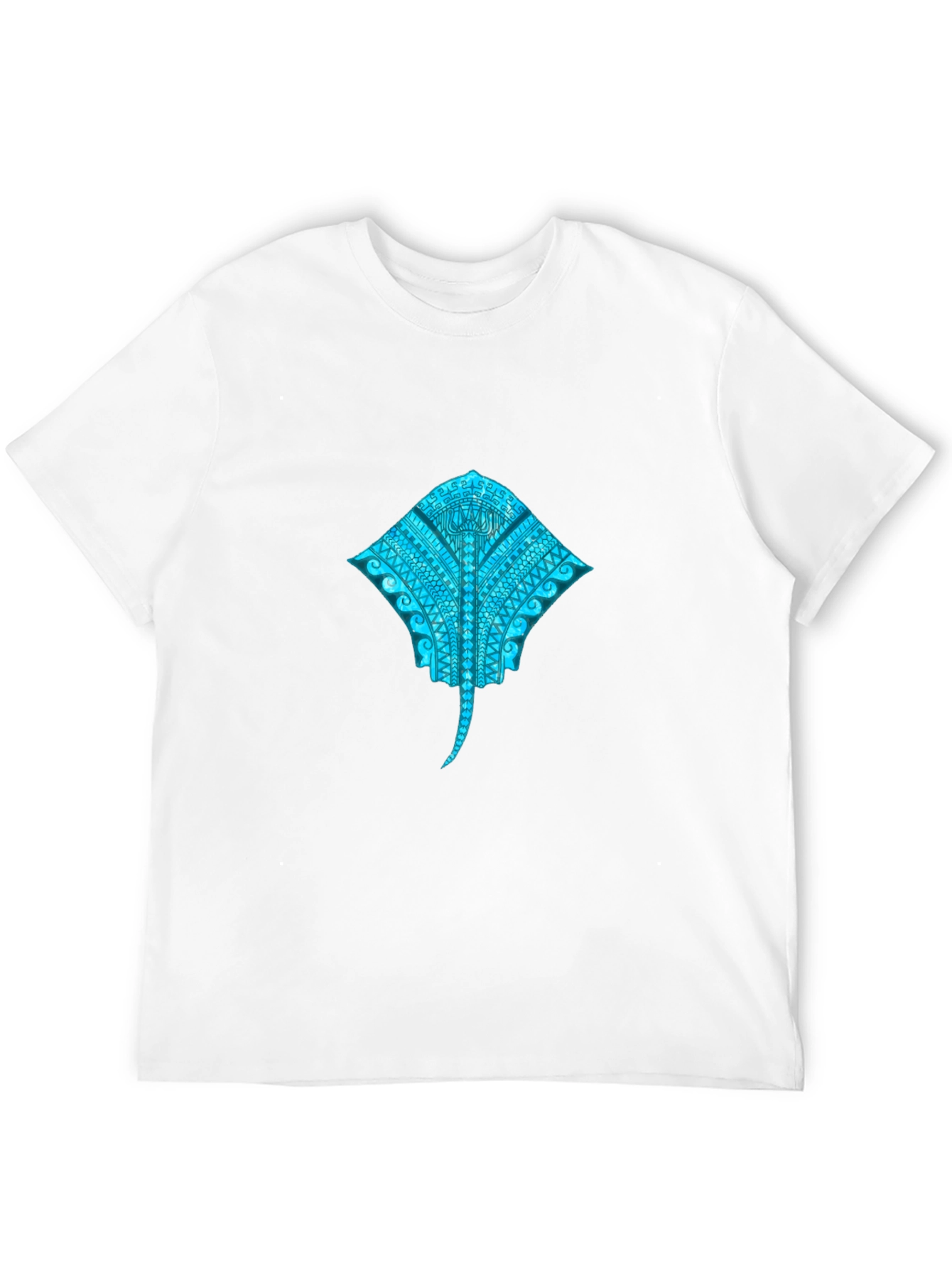 Camiseta Negra con Diseño de Mantarraya Tribal Azul