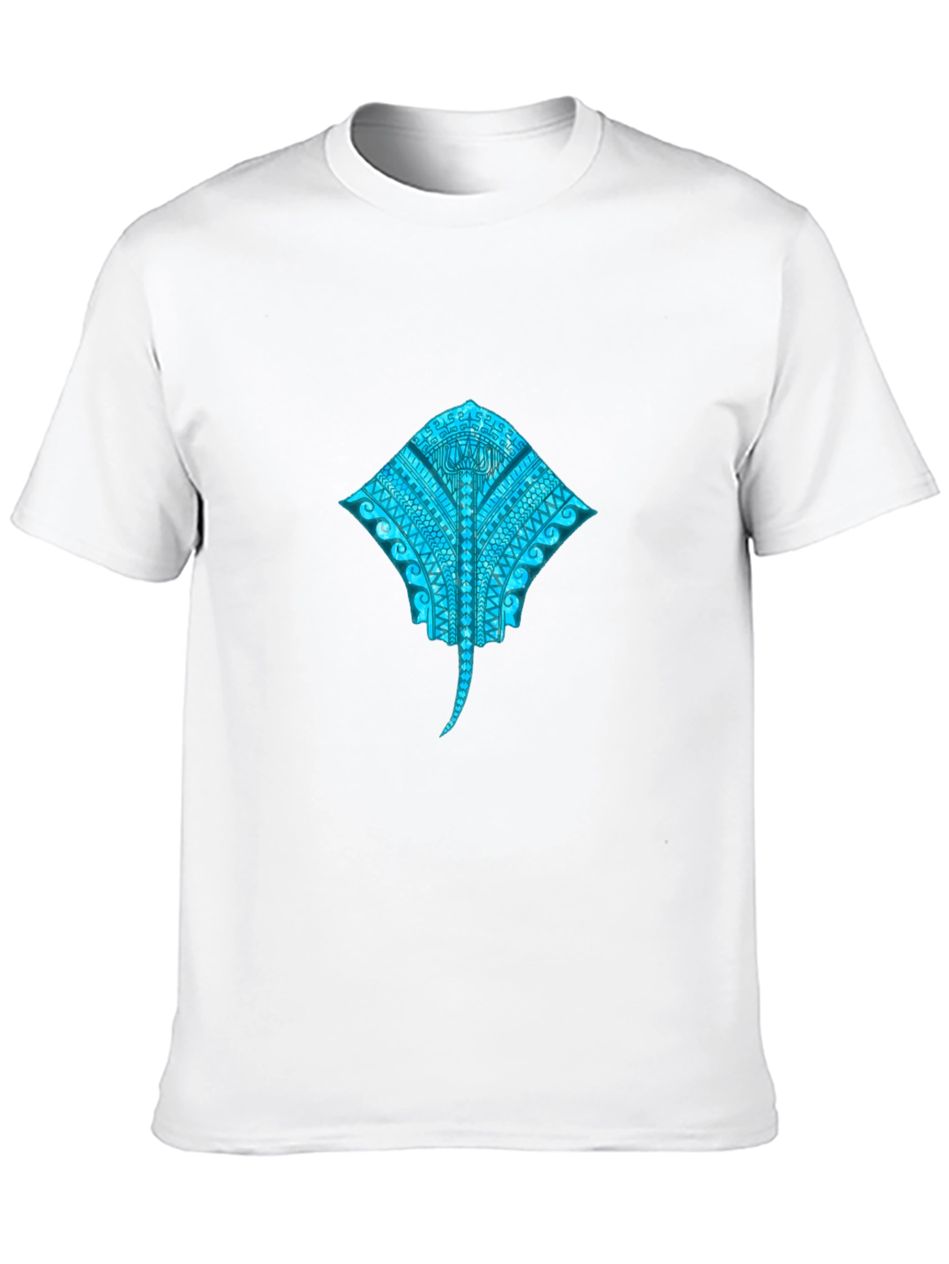 Camiseta Negra con Diseño de Mantarraya Tribal Azul