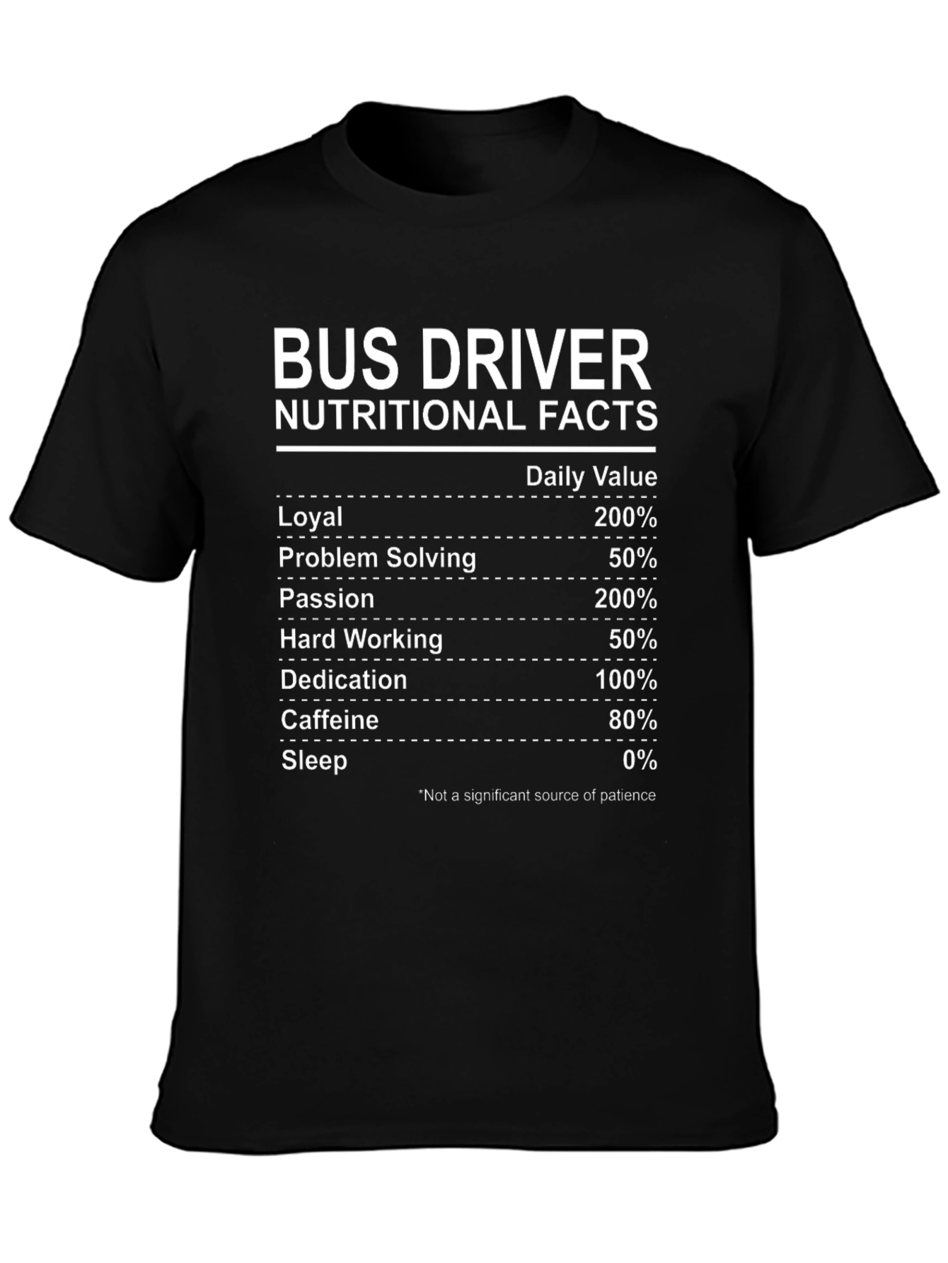 Camiseta Bus Driver Nutritional Facts