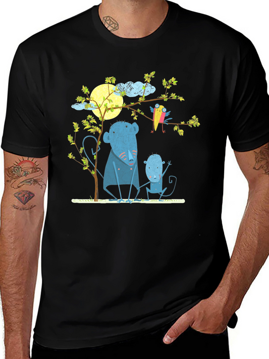 Camiseta negra con diseño de animales y luna
