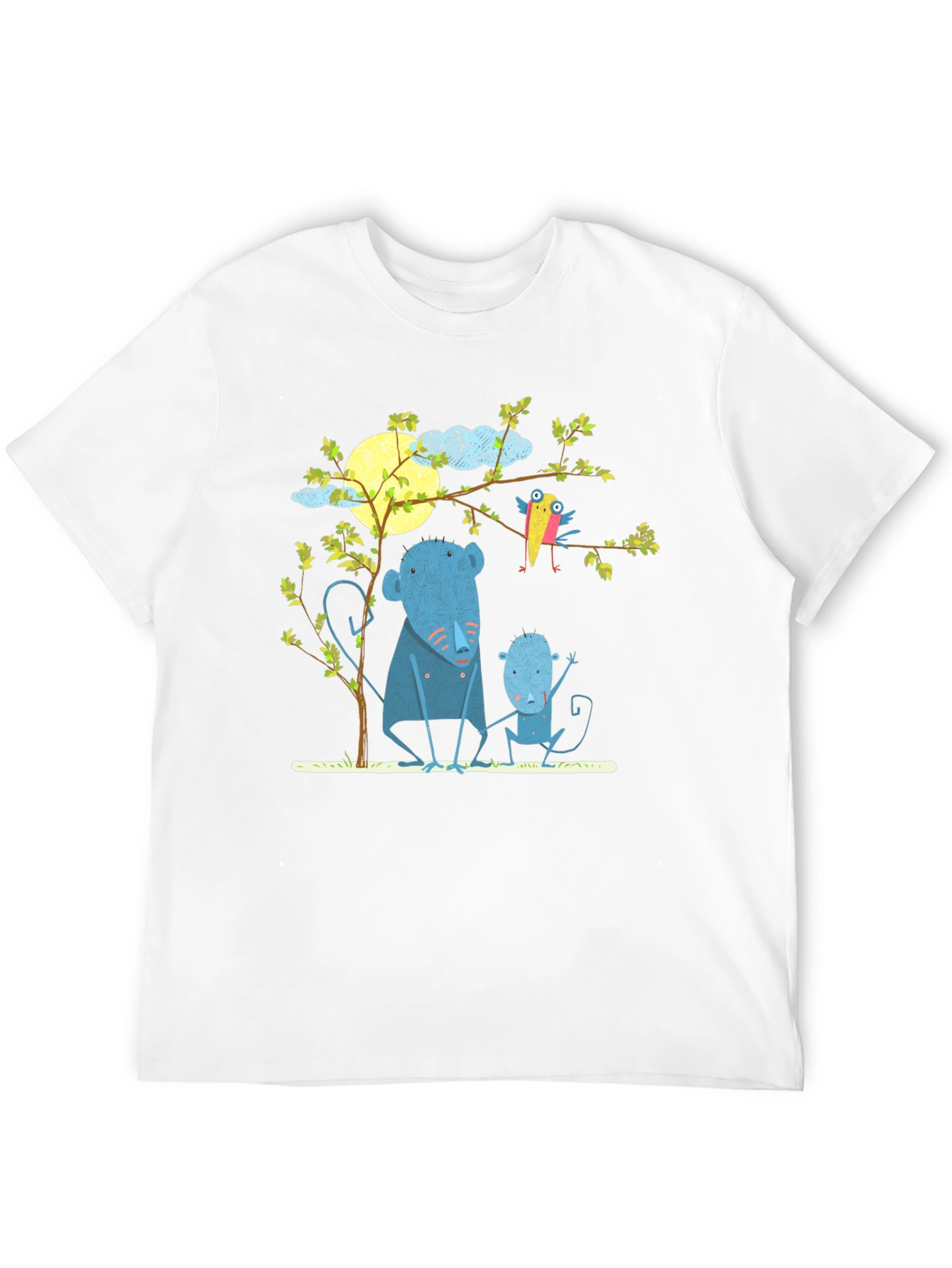 Camiseta negra con diseño de animales y luna