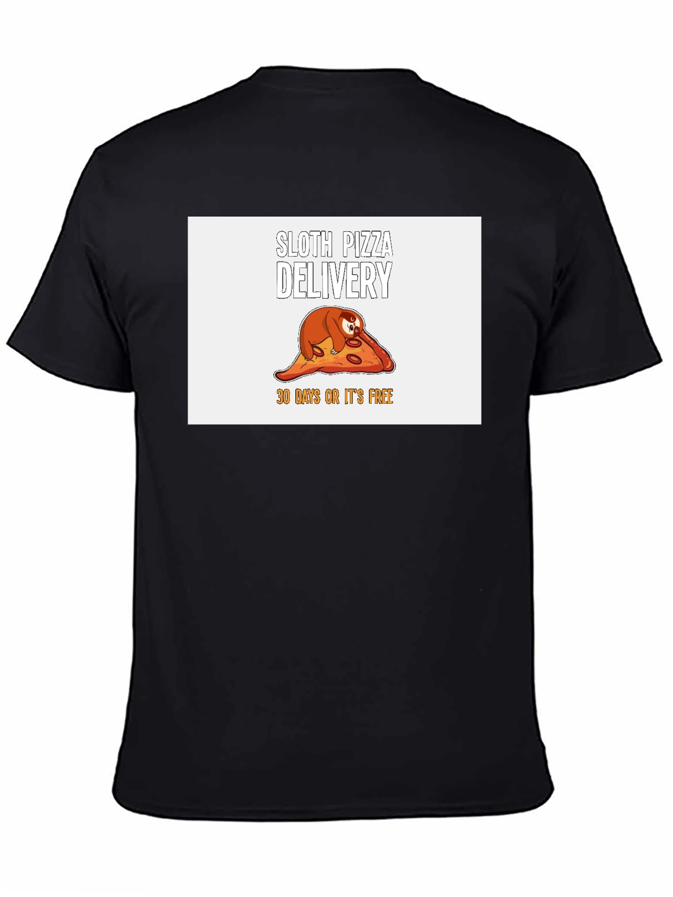 Camiseta Negra con Diseño de Perezoso Pizza Delivery