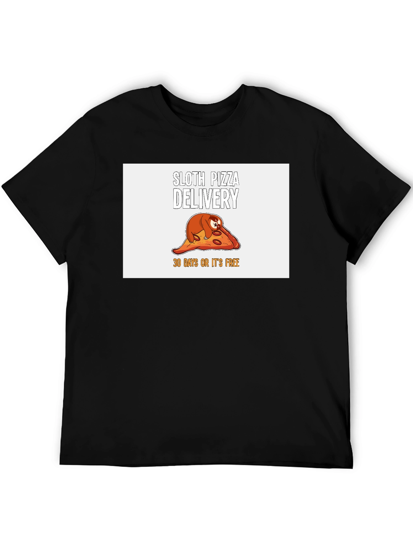 Camiseta Negra con Diseño de Perezoso Pizza Delivery