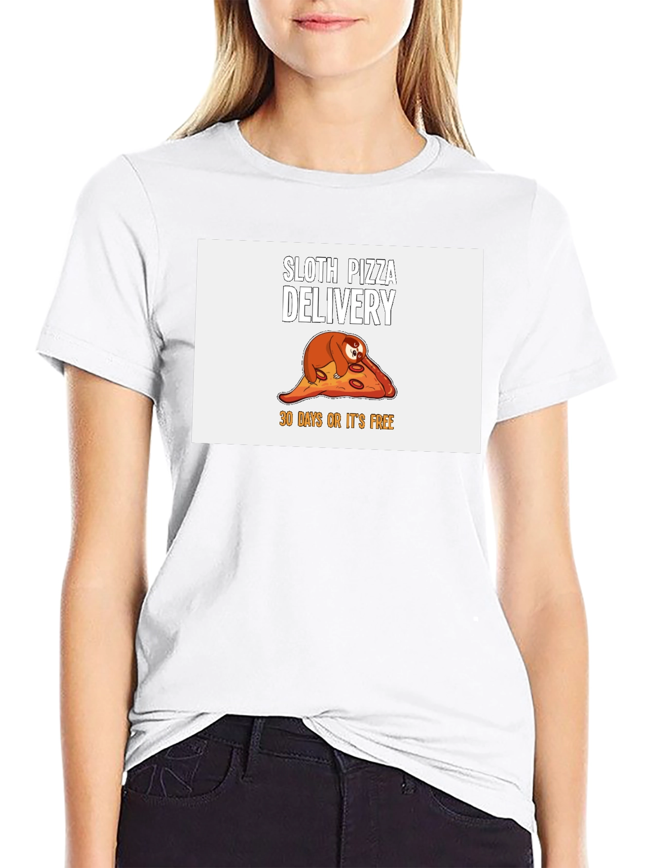 Camiseta Negra con Diseño de Perezoso Pizza Delivery