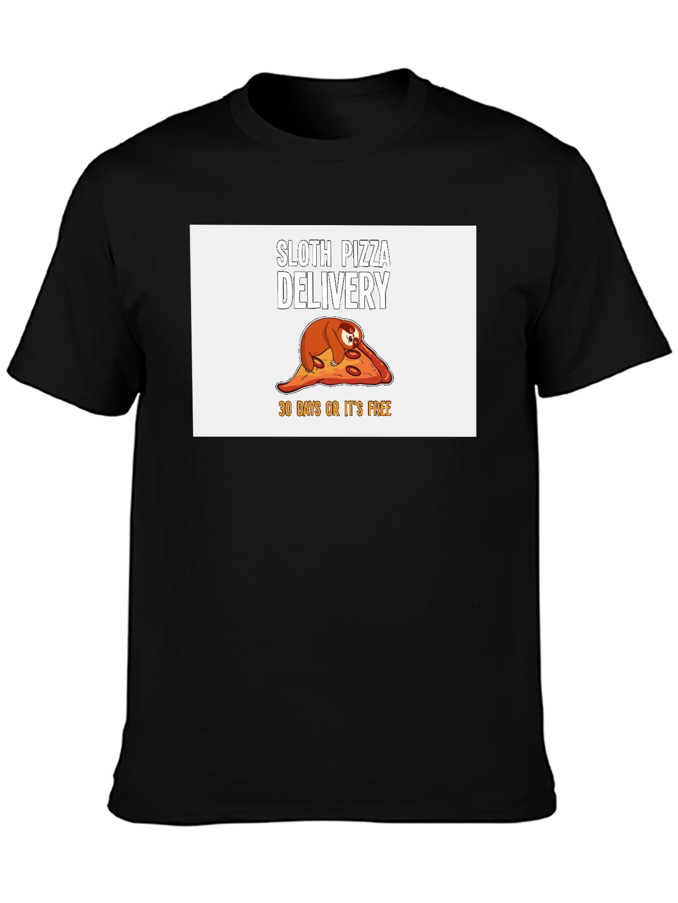 Camiseta Negra con Diseño de Perezoso Pizza Delivery
