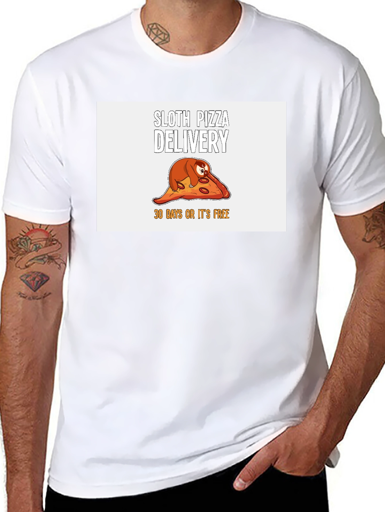 Camiseta Negra con Diseño de Perezoso Pizza Delivery