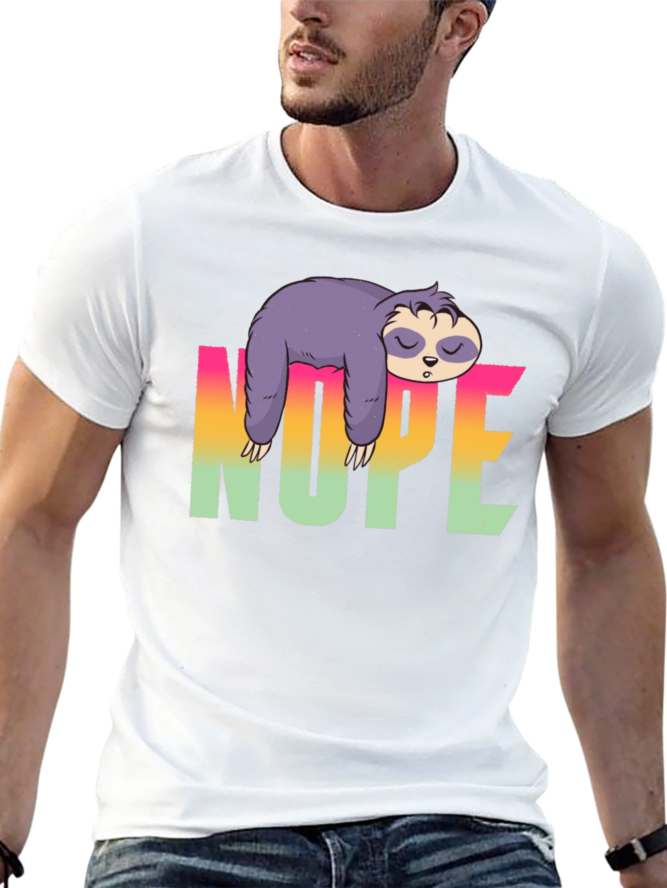 Camiseta Negra Perezosa con Diseño Nope