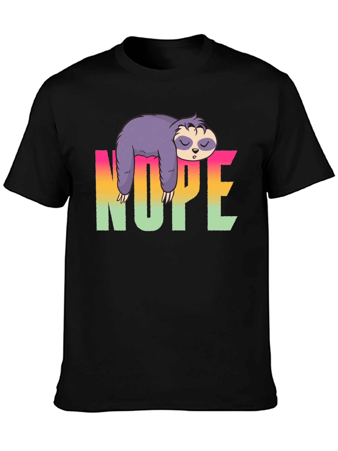 Camiseta Negra Perezosa con Diseño Nope