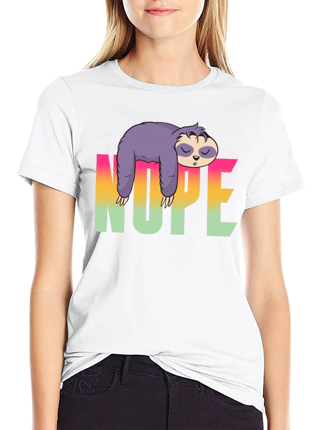 Camiseta Negra Perezosa con Diseño Nope