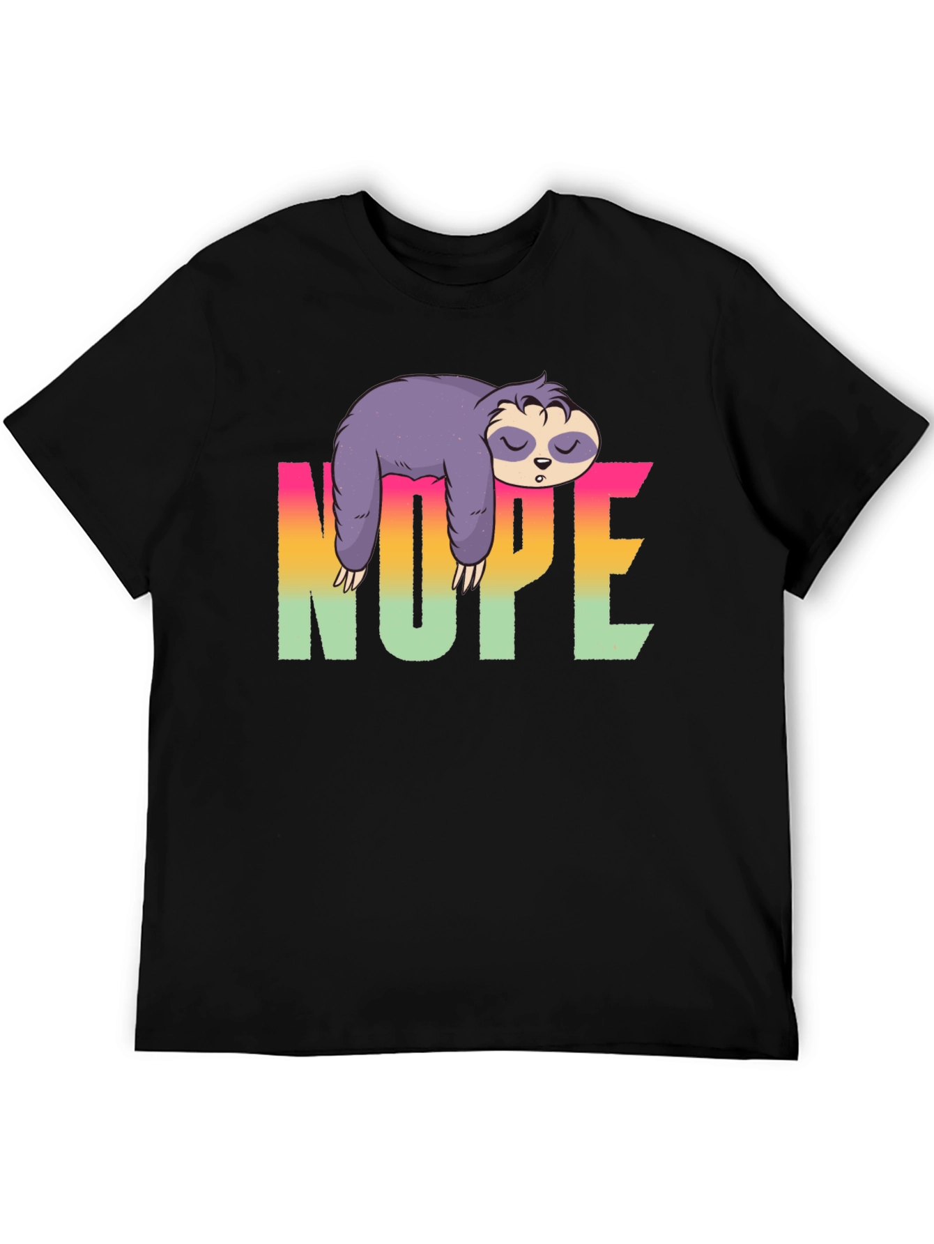 Camiseta Negra Perezosa con Diseño Nope