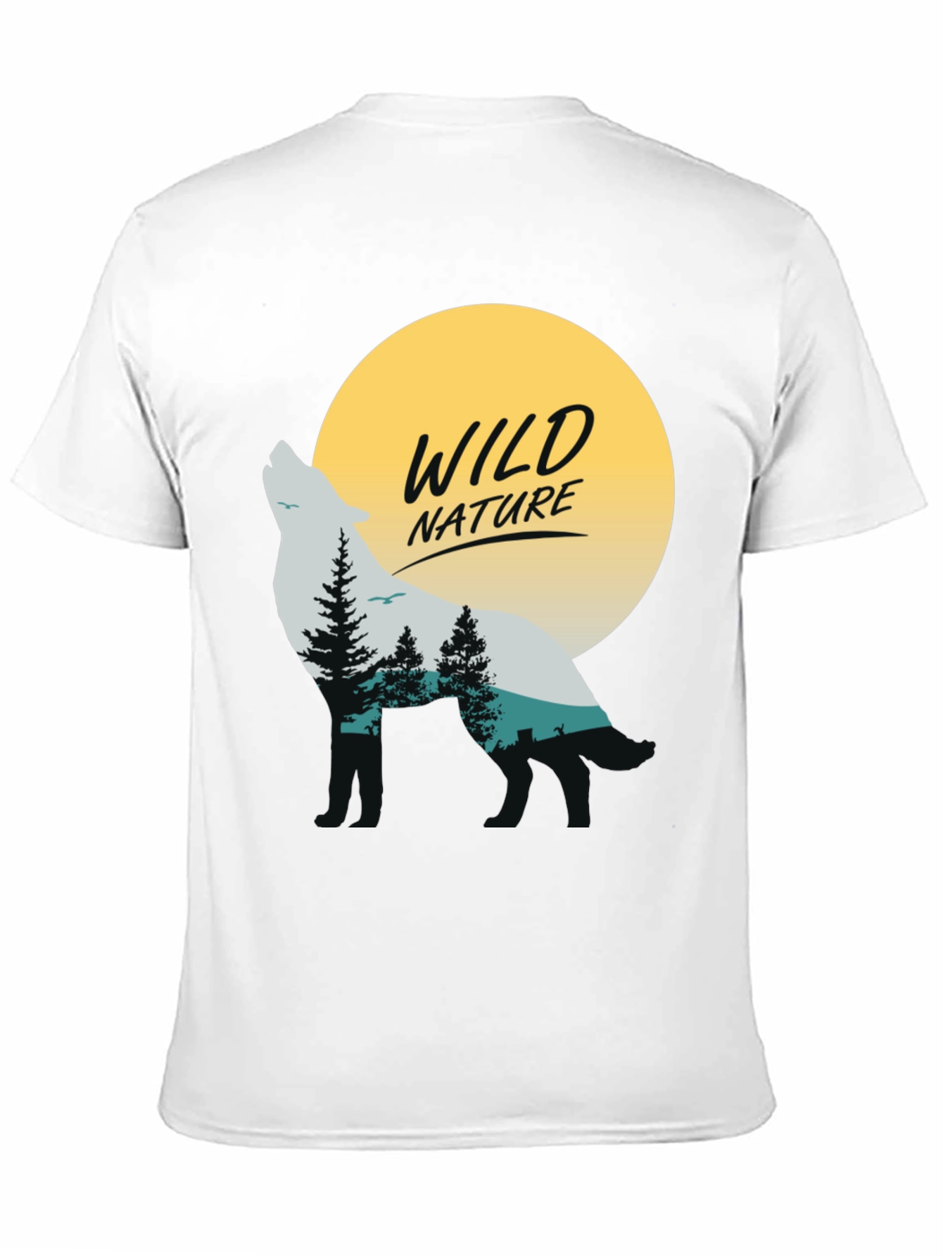 Camiseta Negra Hombre - Diseño Lobo y Naturaleza Salvaje