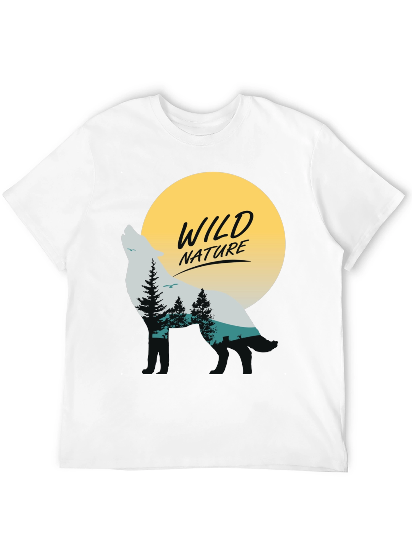 Camiseta Negra Hombre - Diseño Lobo y Naturaleza Salvaje