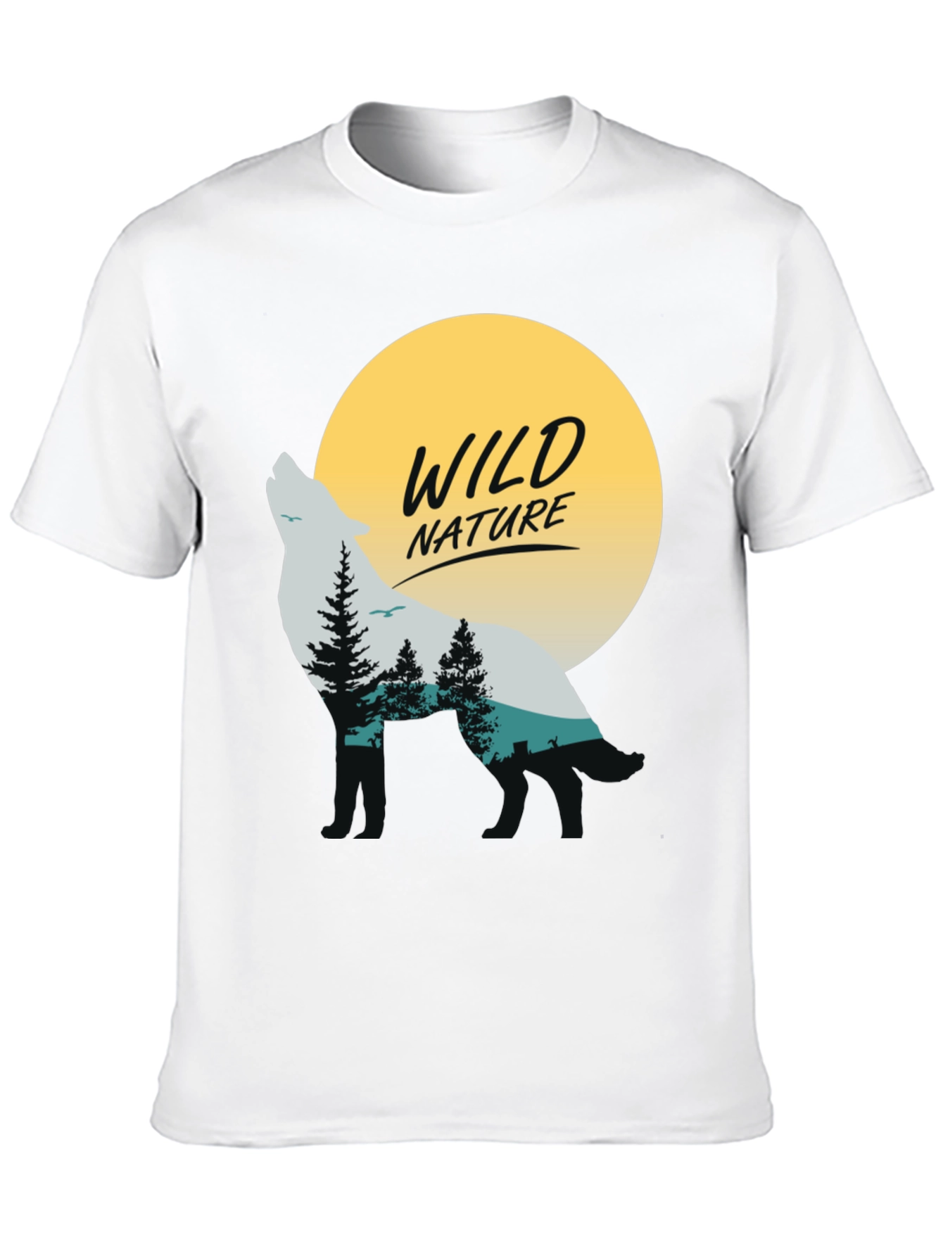 Camiseta Negra Hombre - Diseño Lobo y Naturaleza Salvaje