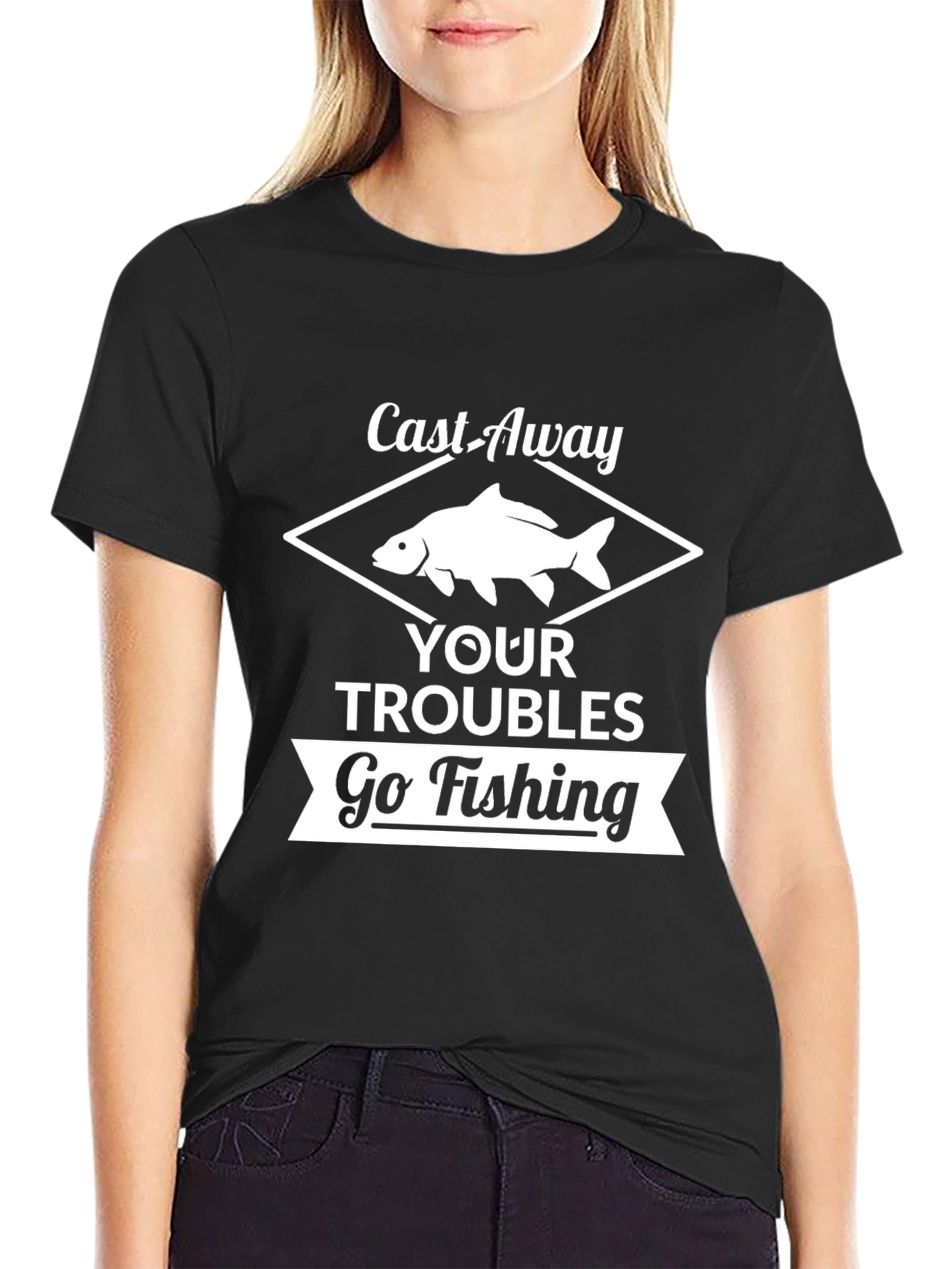 Camiseta Negra: Lanza tus Problemas Ve a Pescar