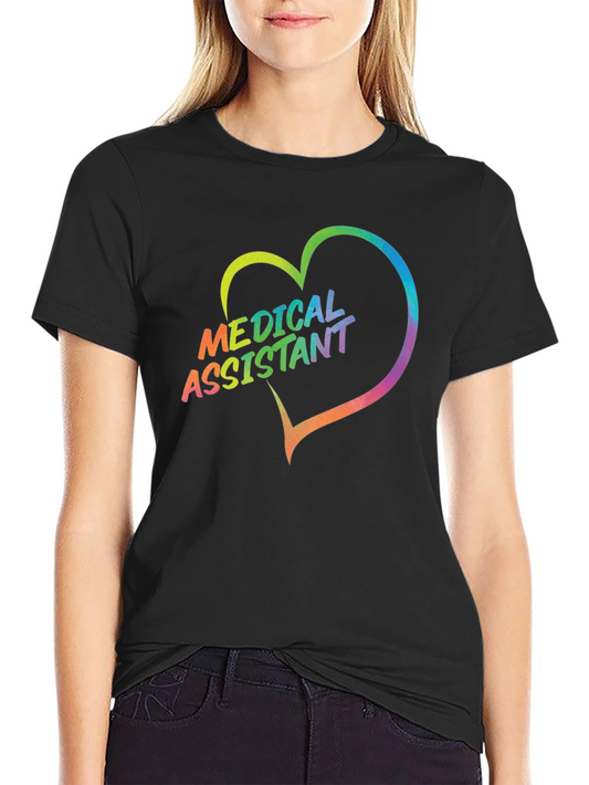 Camiseta Negra Asistente Médico Corazón Arcoíris