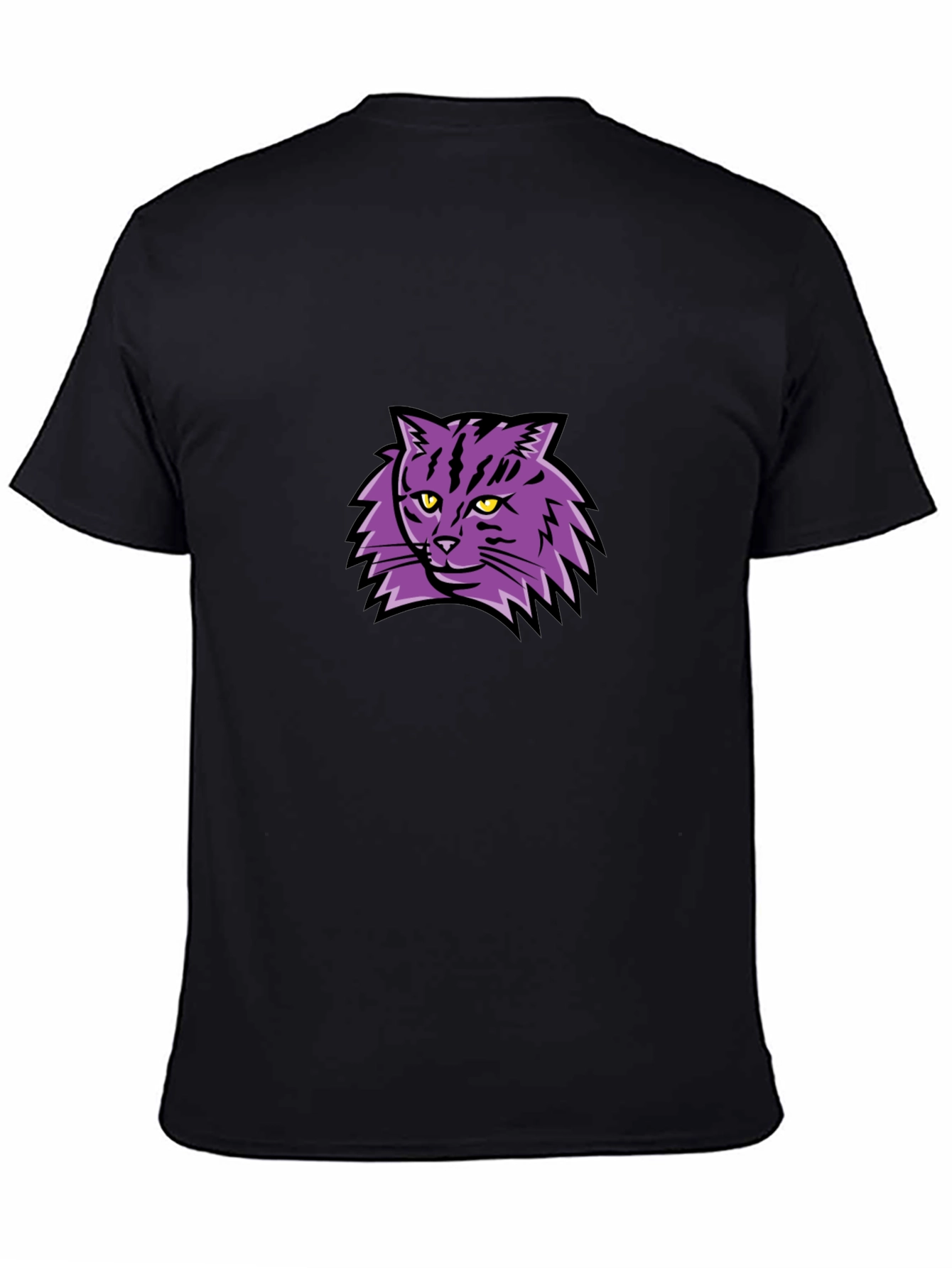Camiseta Negra con Diseño de Gato Púrpura