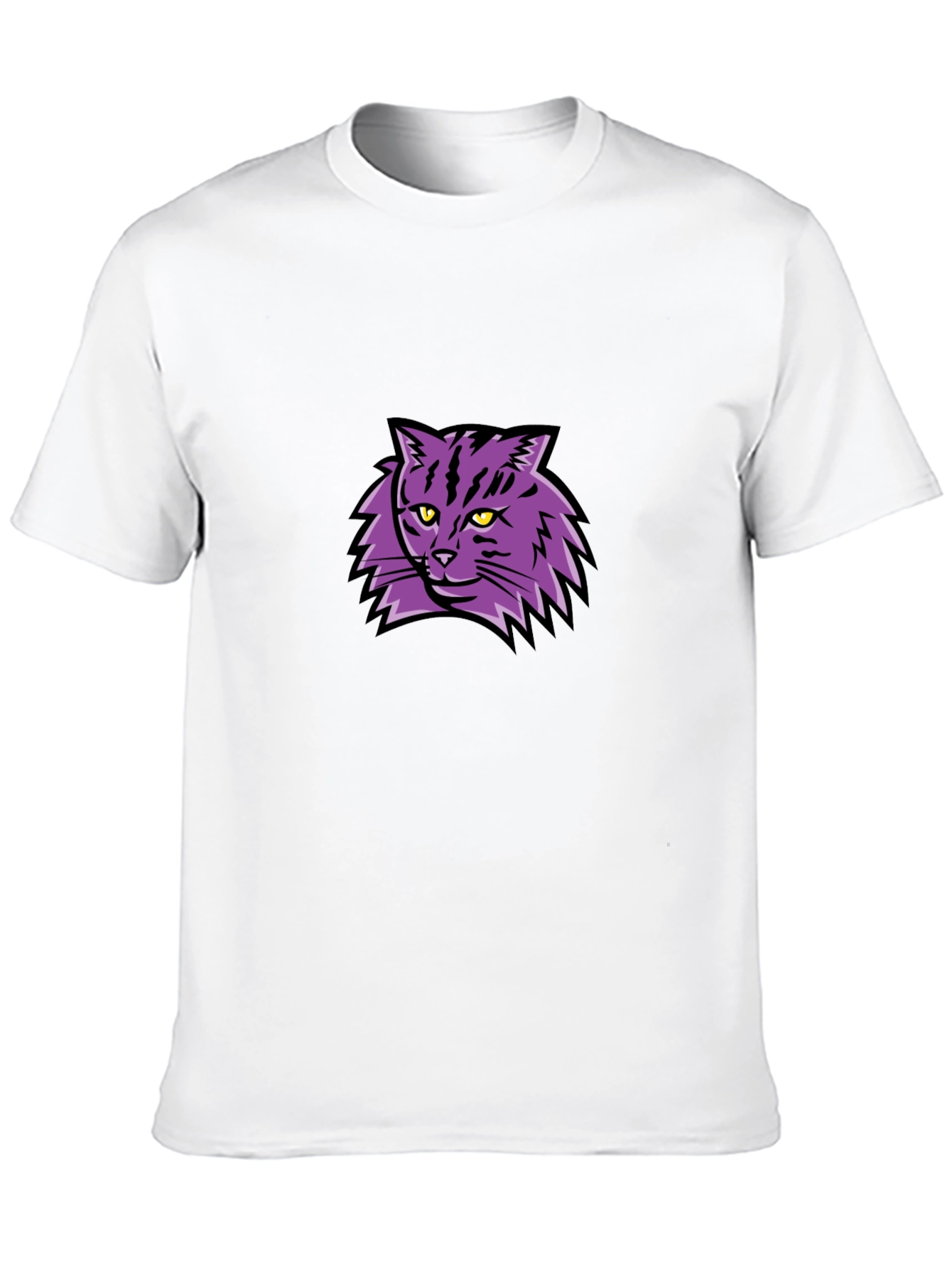 Camiseta Negra con Diseño de Gato Púrpura