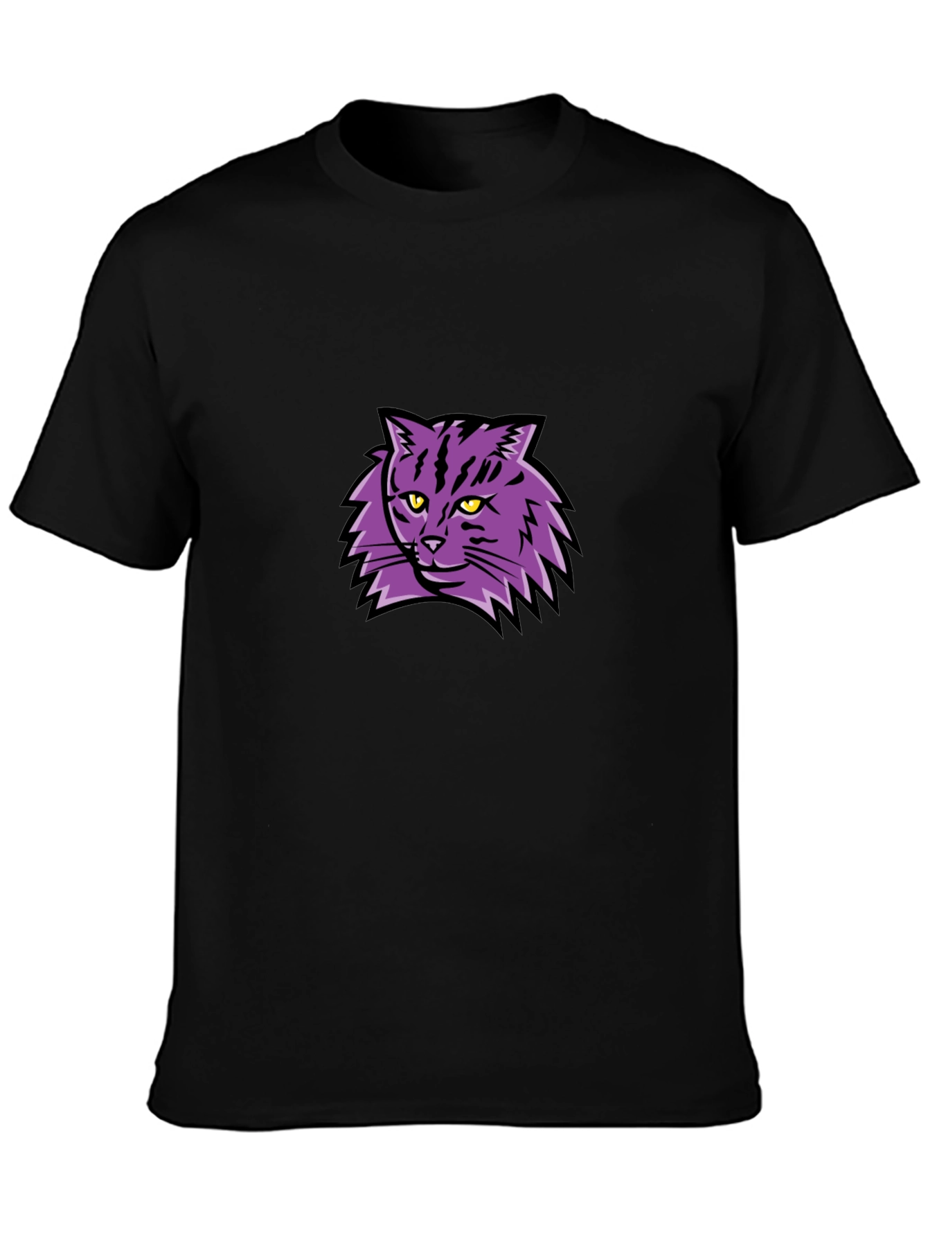Camiseta Negra con Diseño de Gato Púrpura