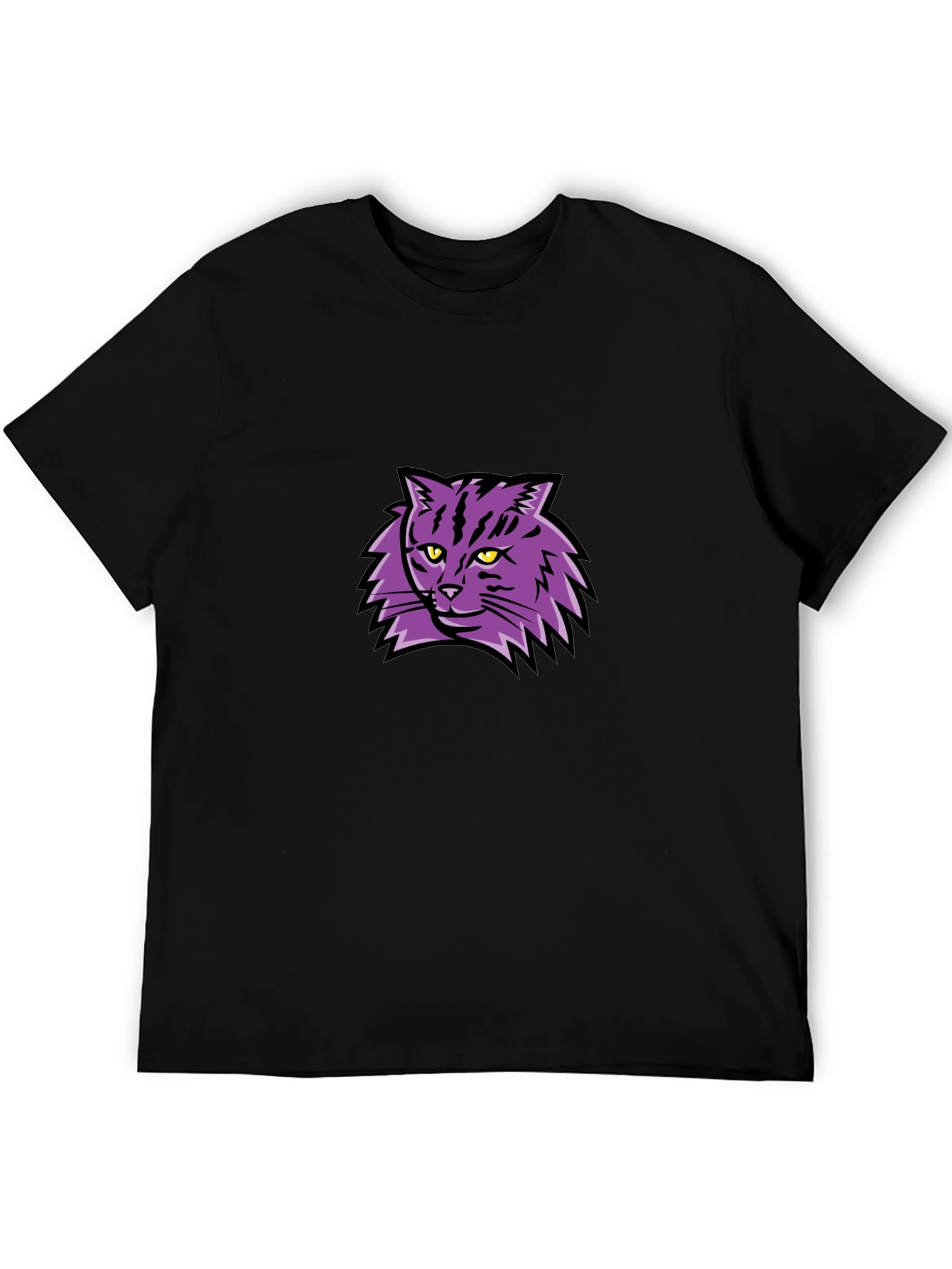 Camiseta Negra con Diseño de Gato Púrpura