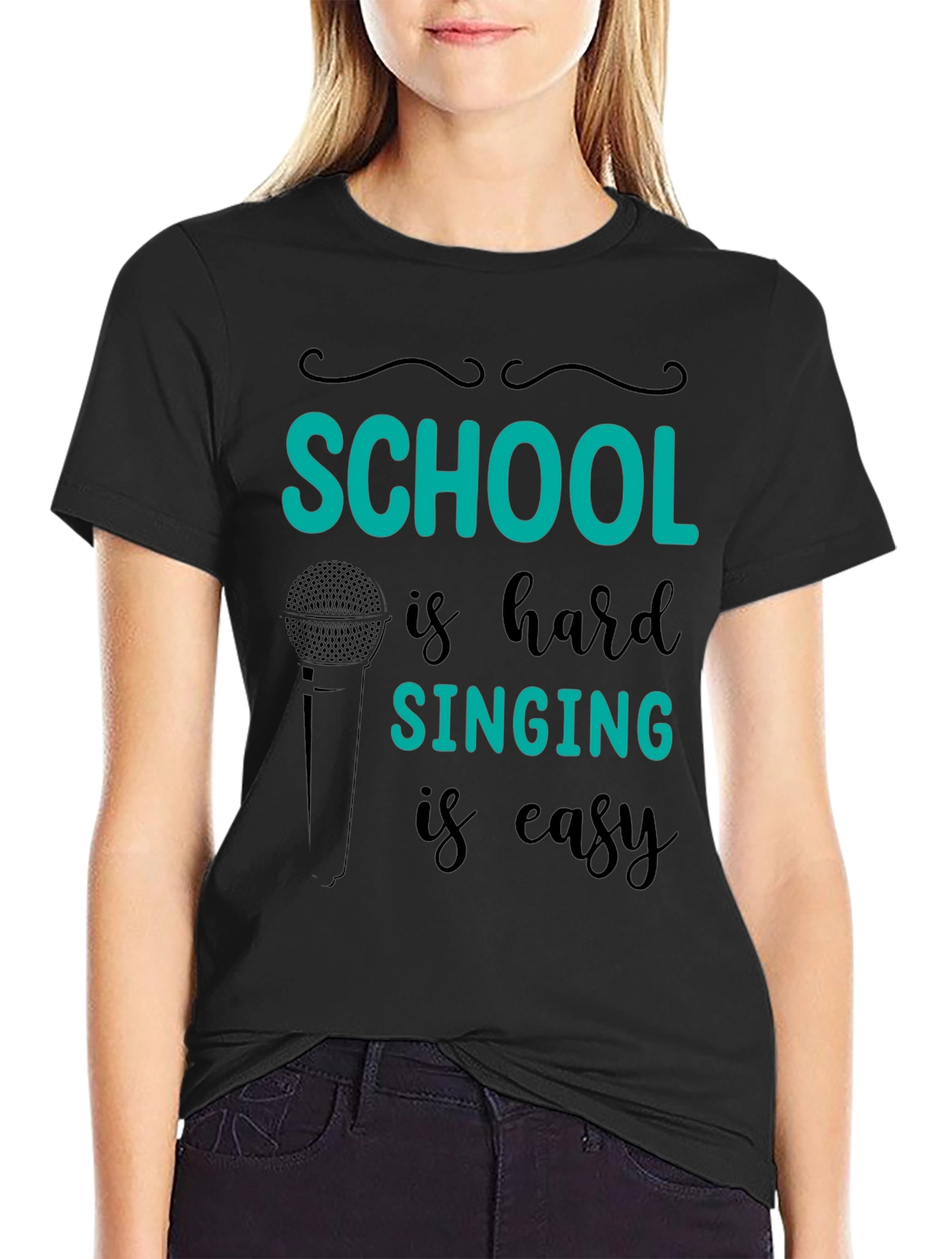 Camiseta Negra School is hard SINGING is easy