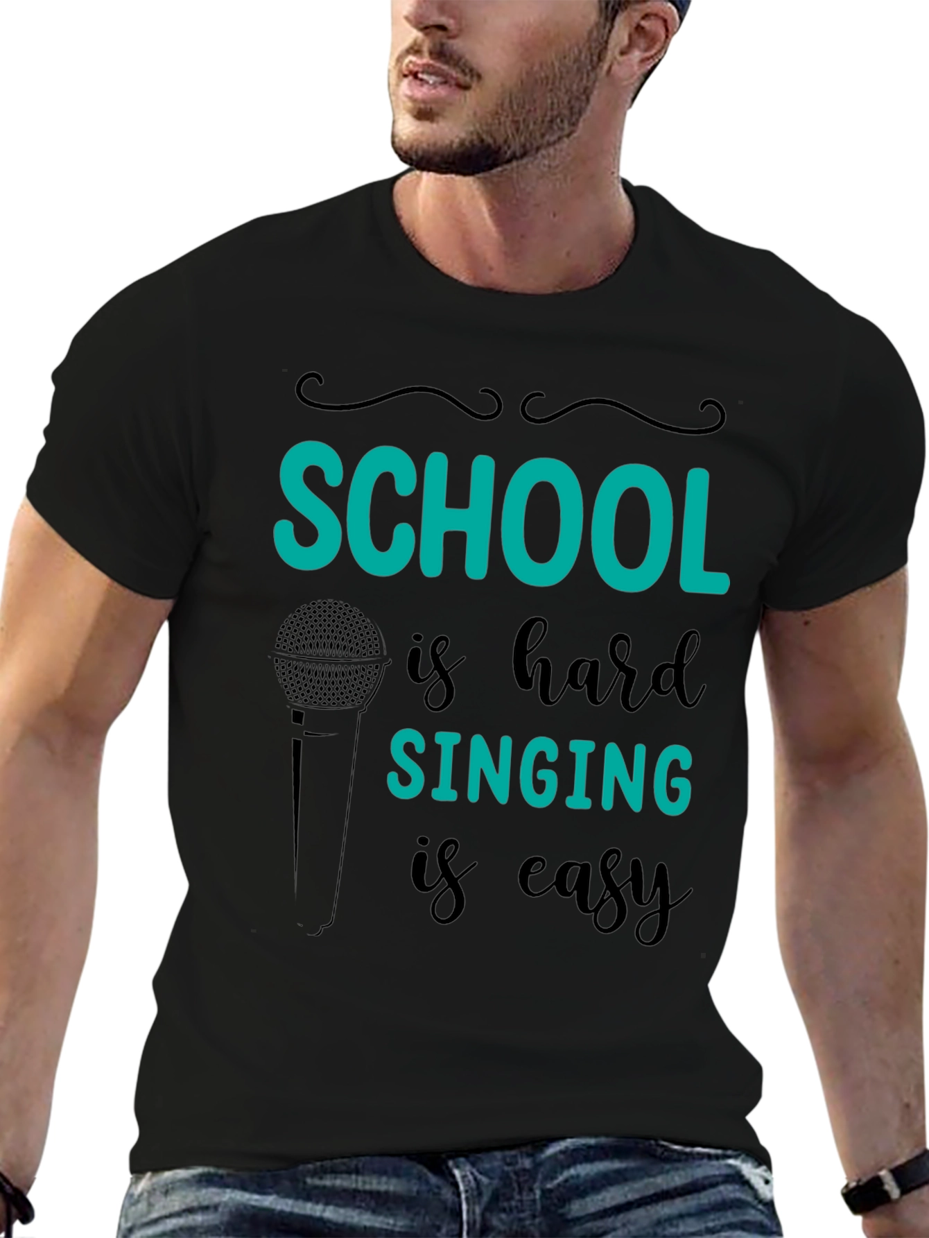 Camiseta Negra School is hard SINGING is easy