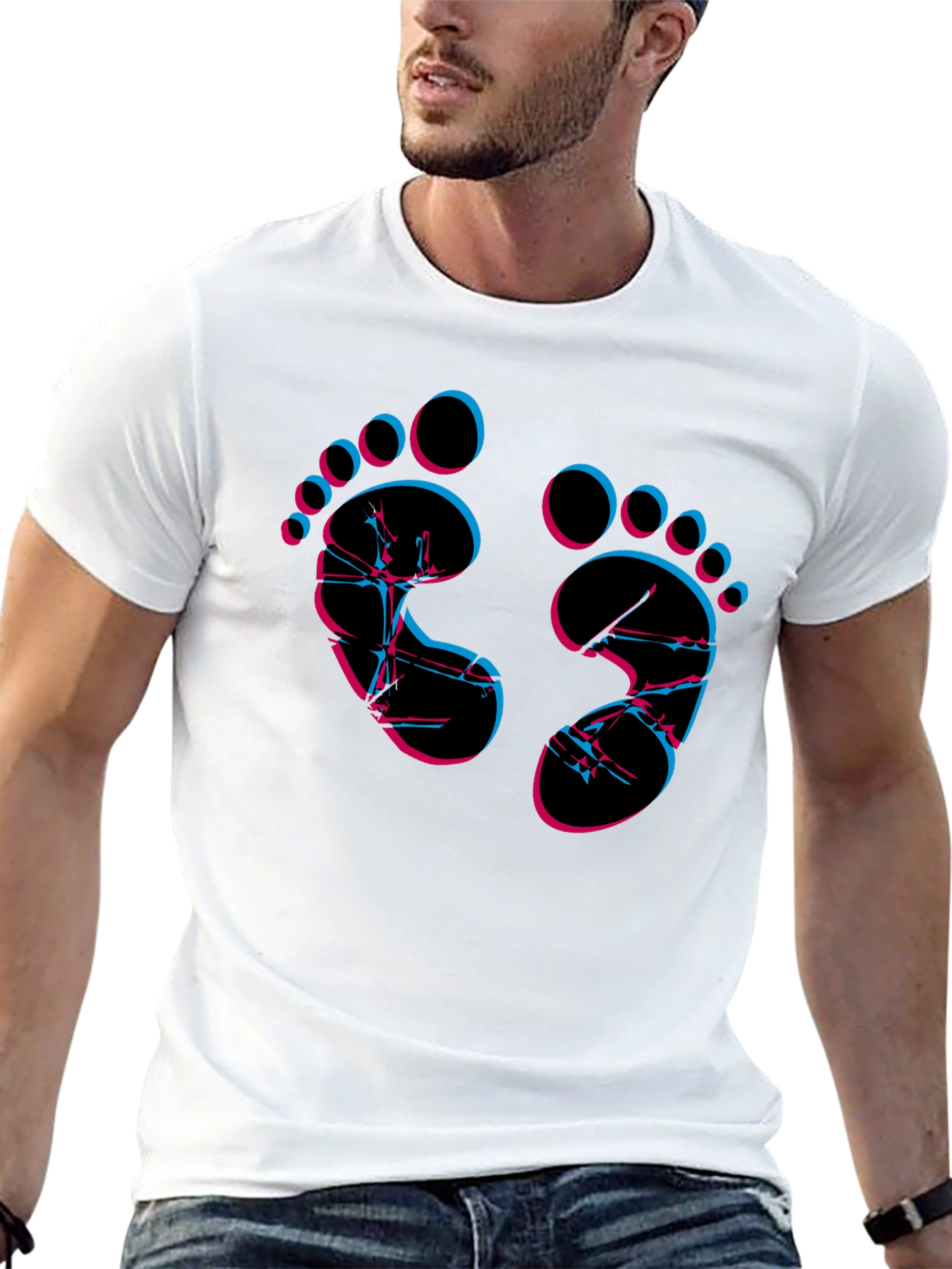 Camiseta Negra con Diseño Huellas Neón