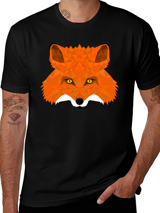 Camiseta Negra Hombre Diseño Zorro Geométrico