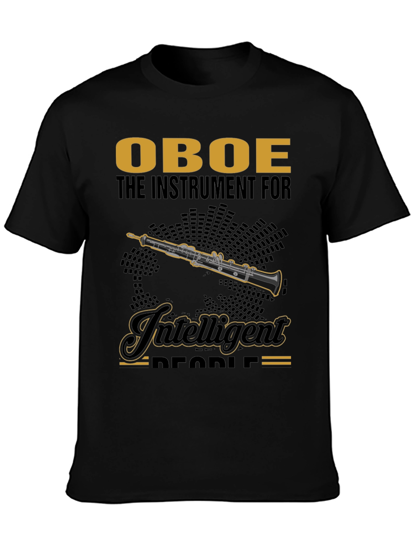 Camiseta Negra con Diseño de Oboe para Músicos Inteligentes