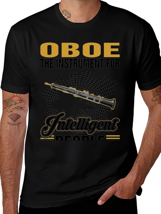 Camiseta Negra con Diseño de Oboe para Músicos Inteligentes