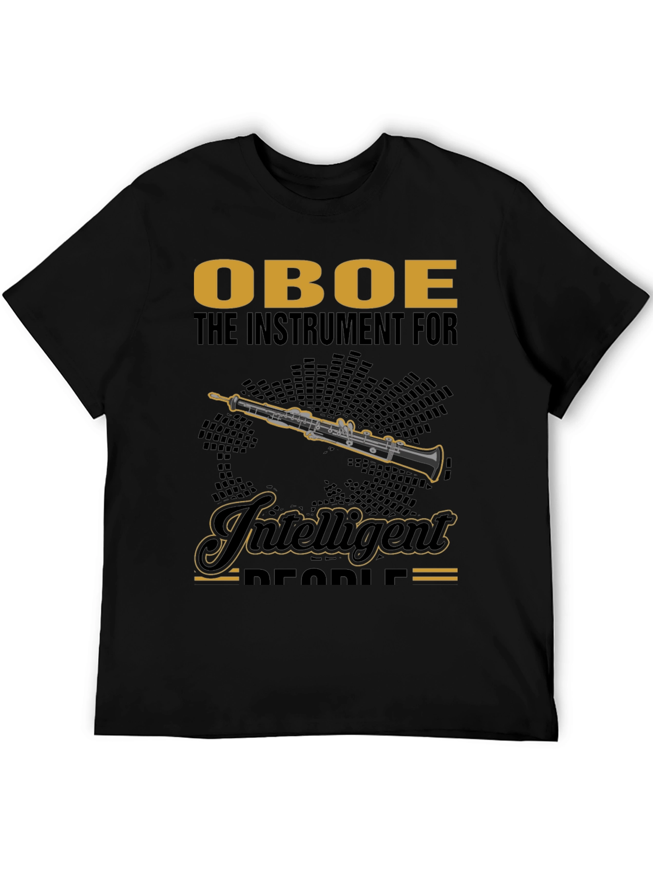 Camiseta Negra con Diseño de Oboe para Músicos Inteligentes