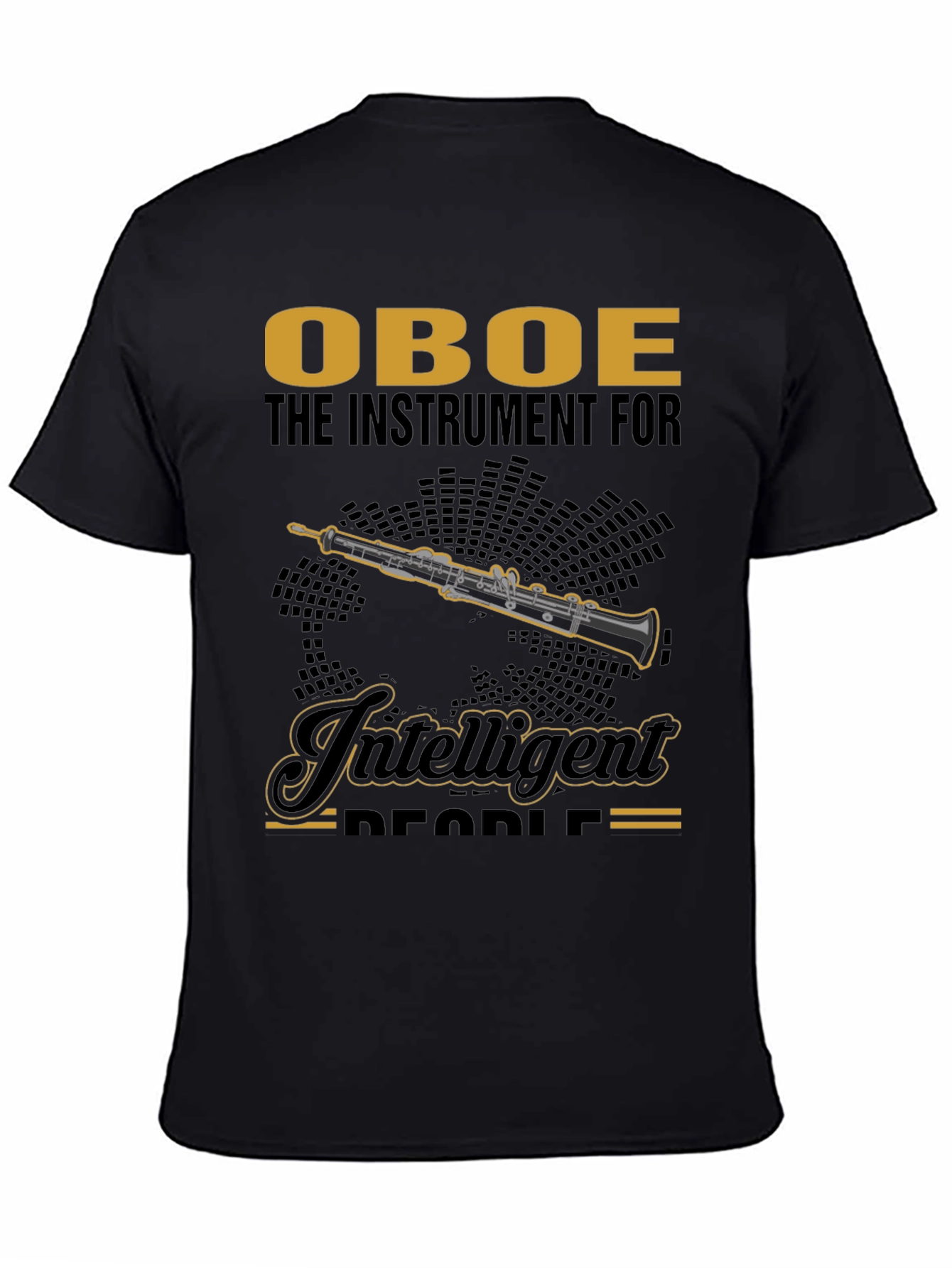 Camiseta Negra con Diseño de Oboe para Músicos Inteligentes