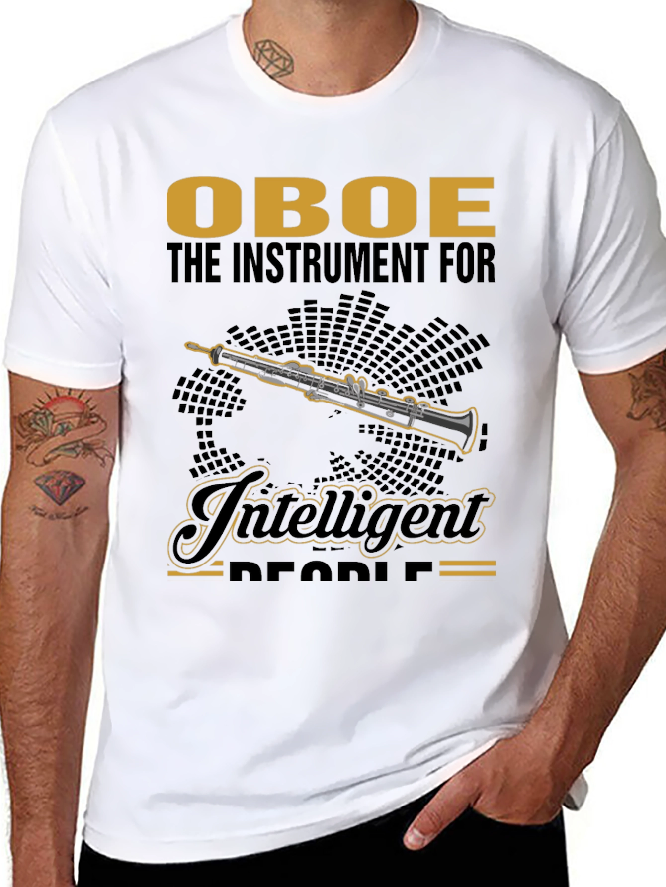 Camiseta Negra con Diseño de Oboe para Músicos Inteligentes