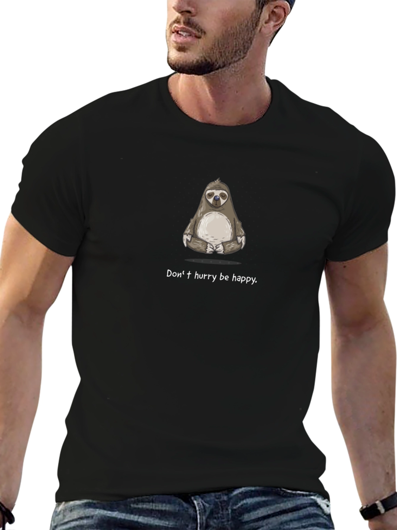 Camiseta Negra con Diseño de Perezoso Zen