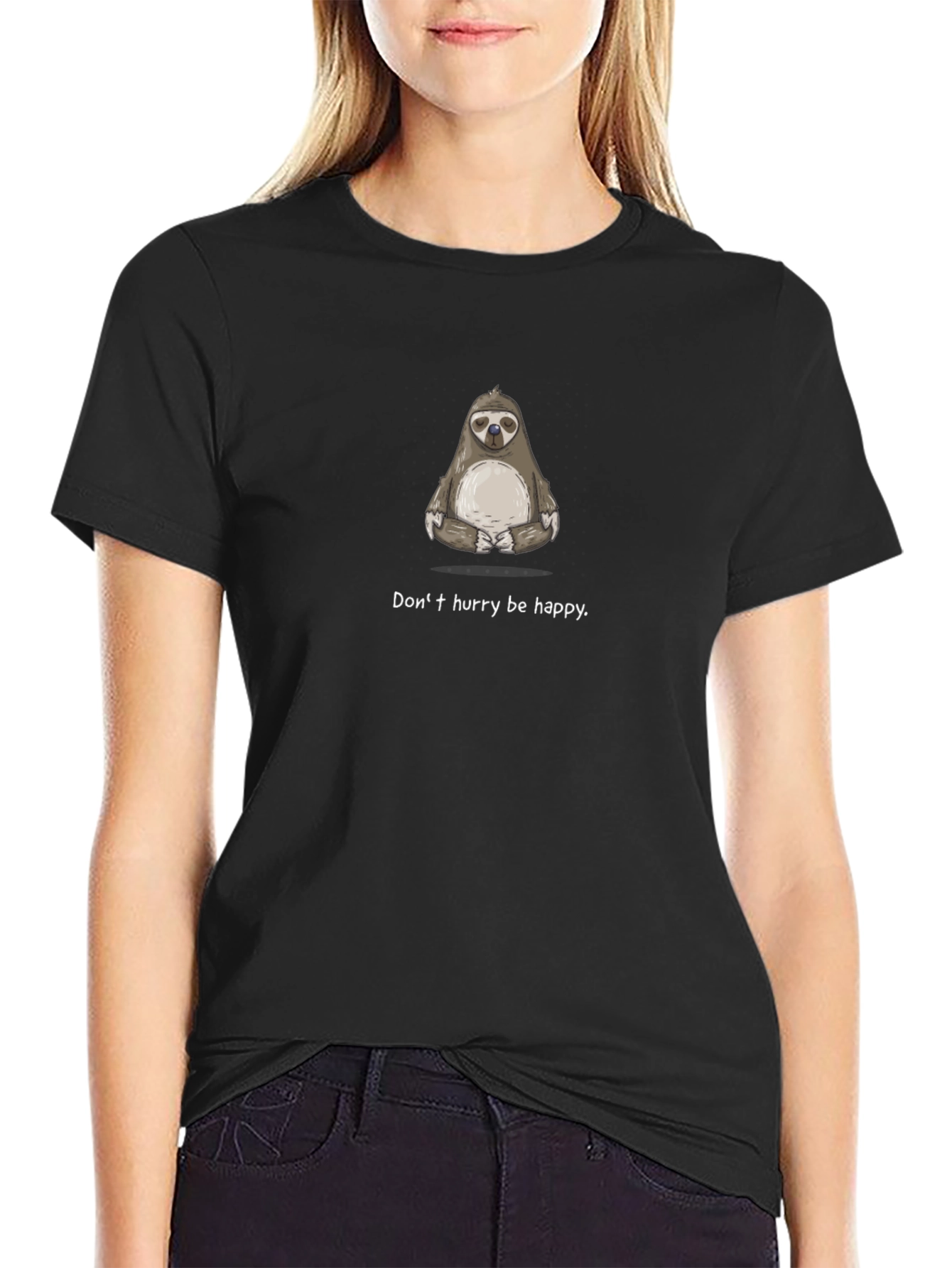 Camiseta Negra con Diseño de Perezoso Zen