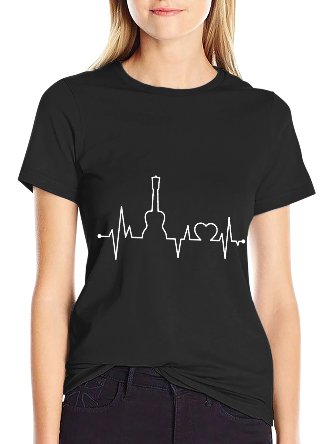 Camiseta Negra Ritmo Guitarra Hombre