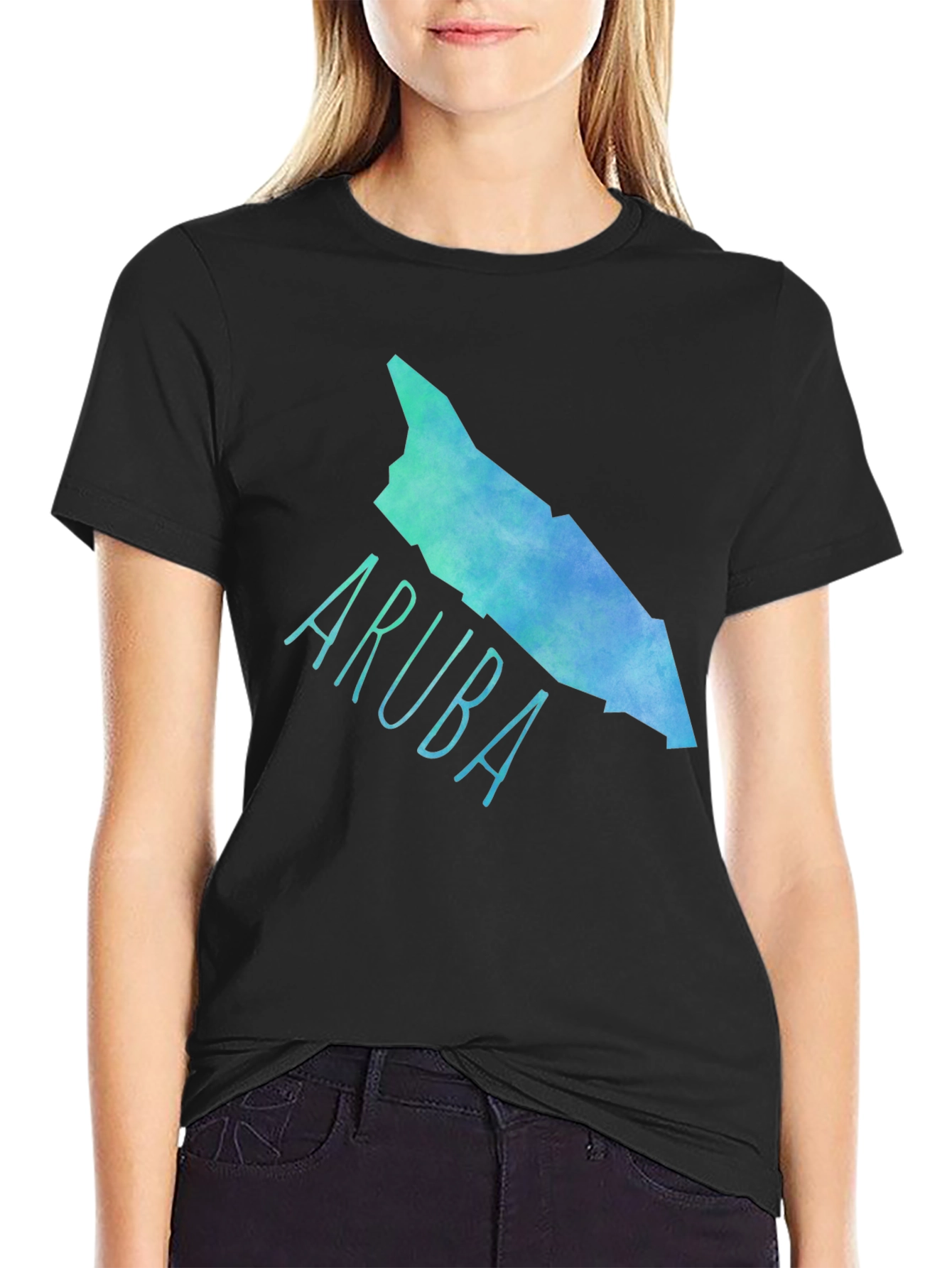 Camiseta Aruba Mapa Acuarela Negra Hombre