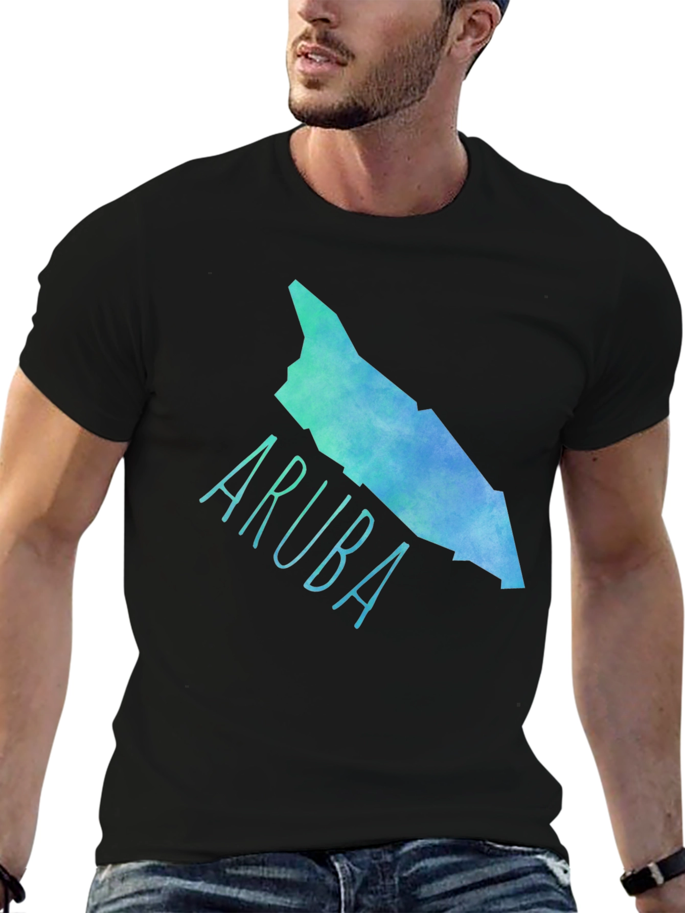 Camiseta Aruba Mapa Acuarela Negra Hombre