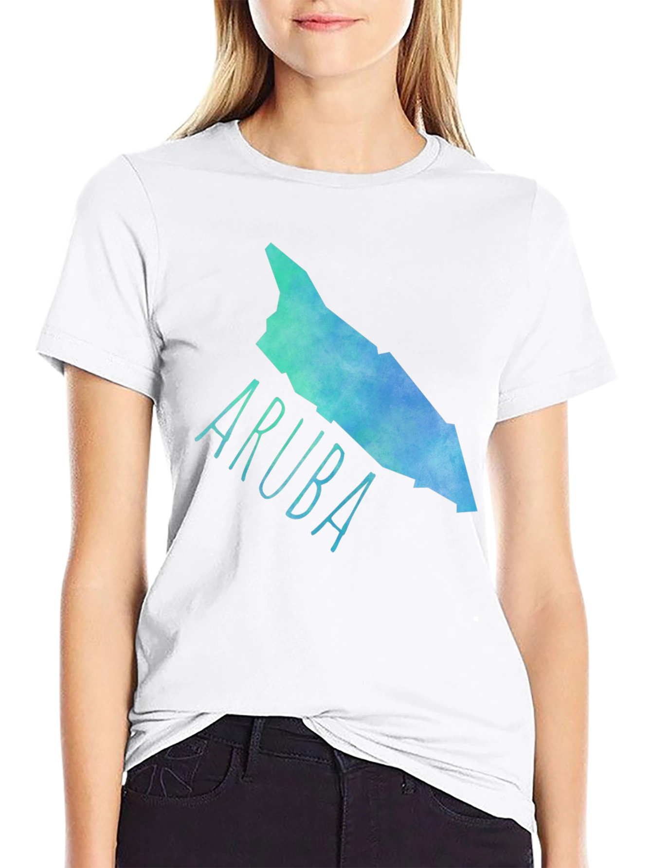 Camiseta Aruba Mapa Acuarela Negra Hombre