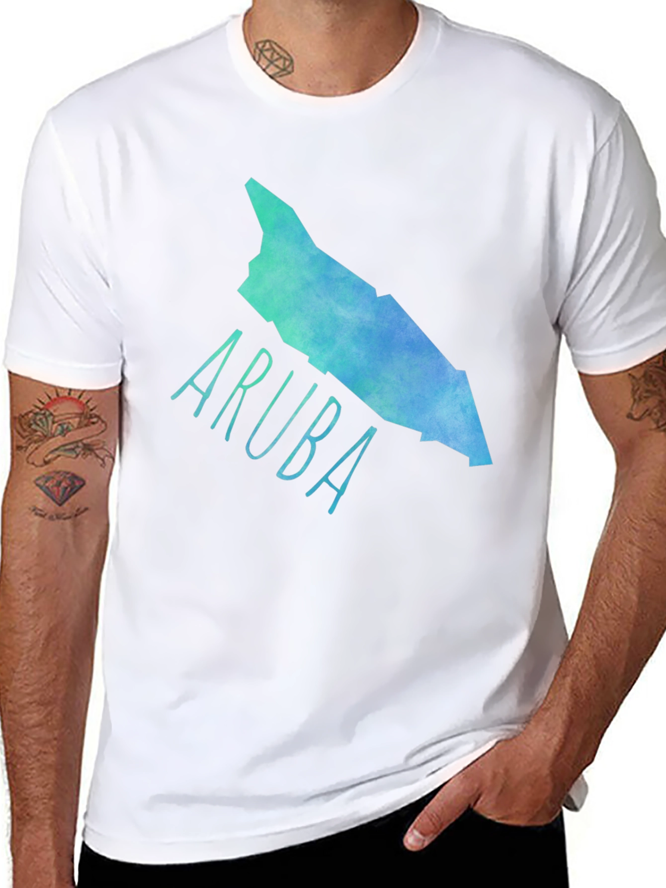 Camiseta Aruba Mapa Acuarela Negra Hombre