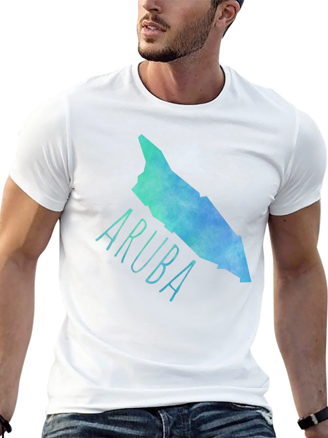 Camiseta Aruba Mapa Acuarela Negra Hombre
