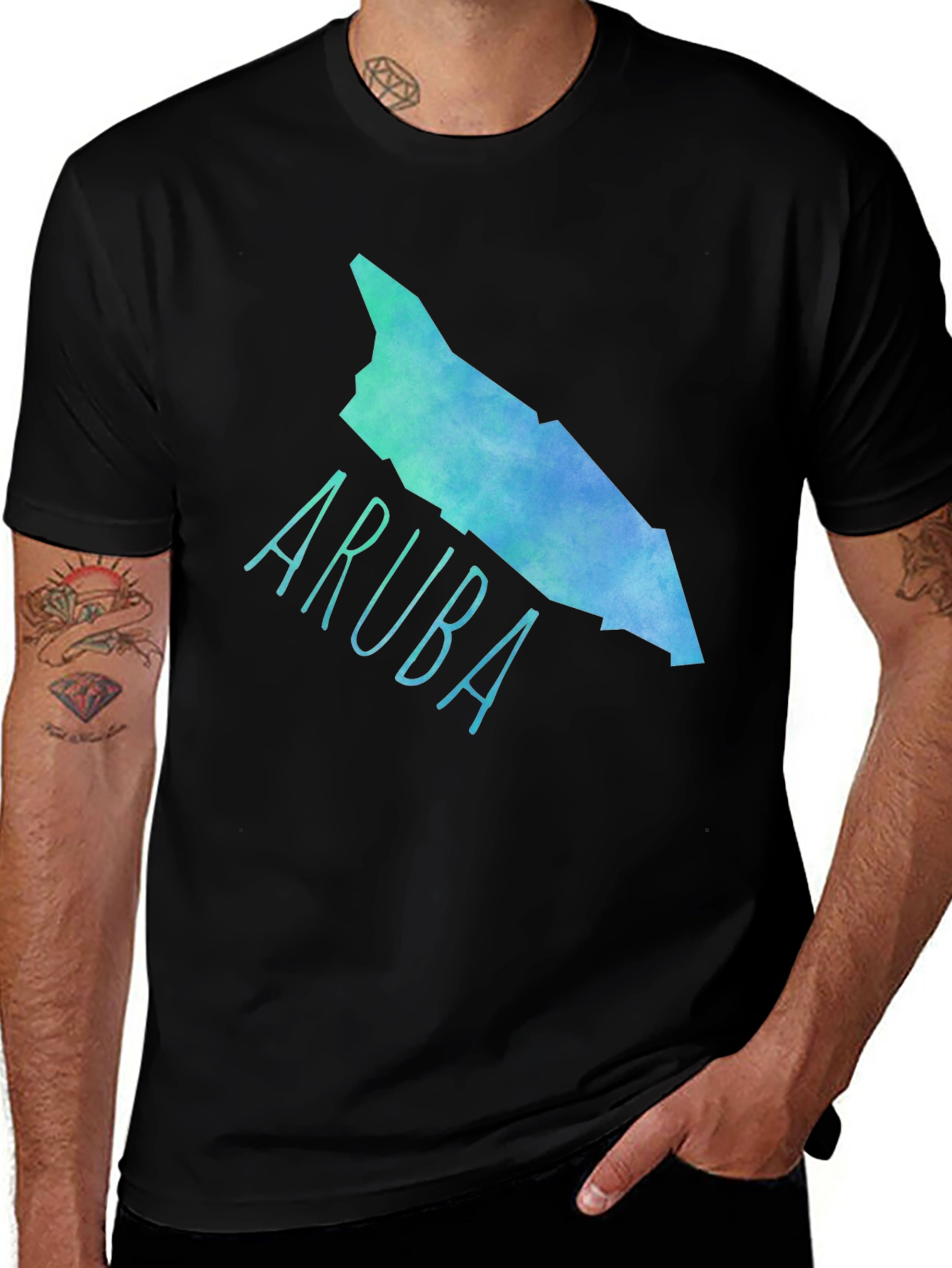 Camiseta Aruba Mapa Acuarela Negra Hombre