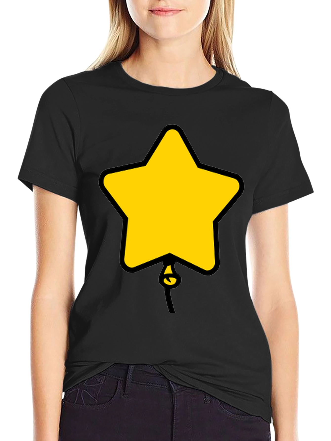 Camiseta Negra con Diseño de Estrella Globo