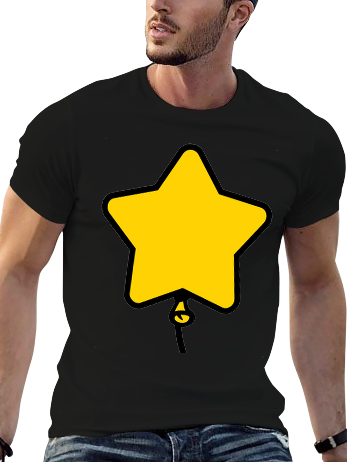 Camiseta Negra con Diseño de Estrella Globo