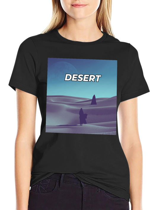 Camiseta Negra Estampado Desierto Minimalista