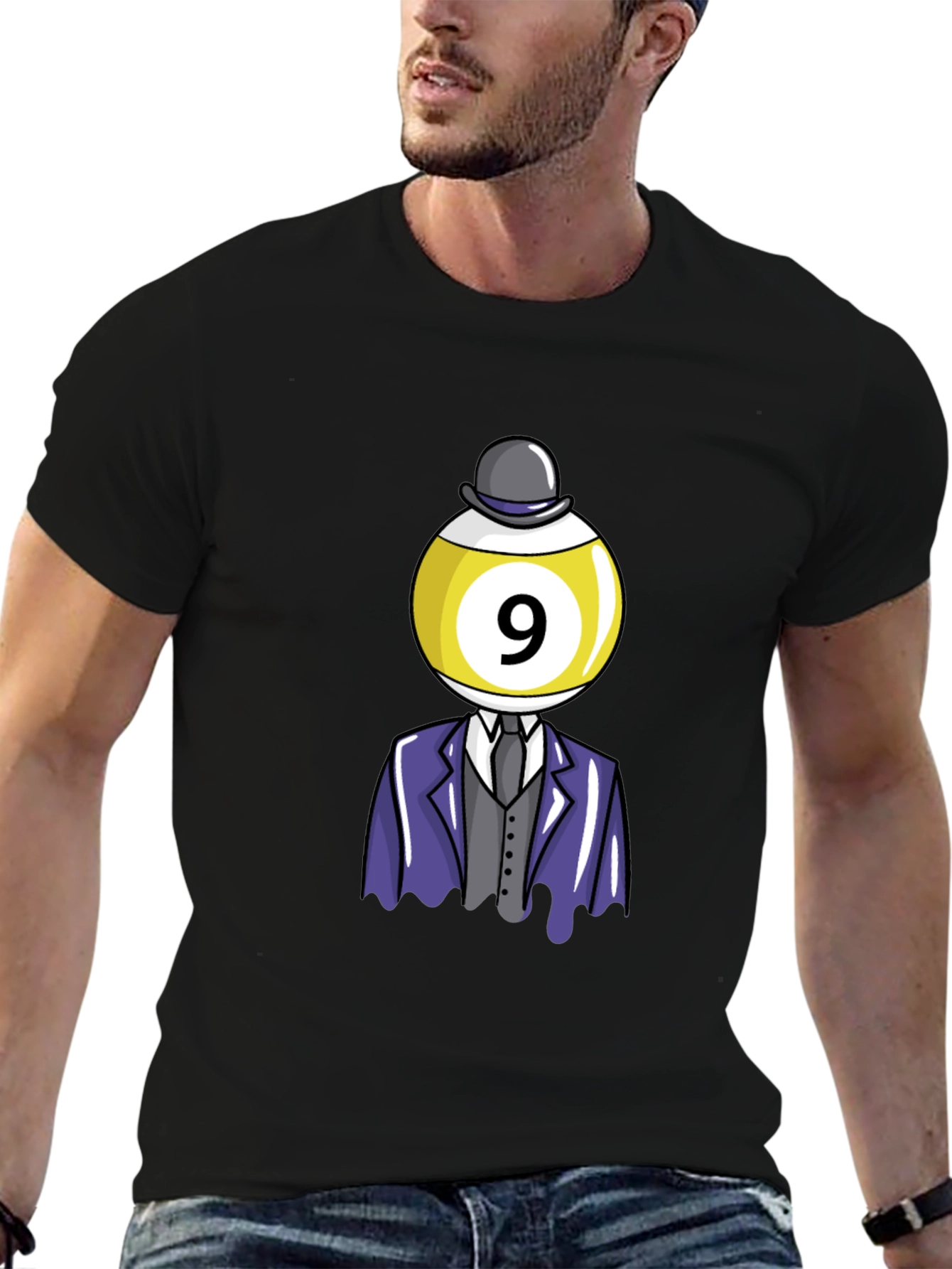 Camiseta Negra con Diseño de Bola 9 Elegante
